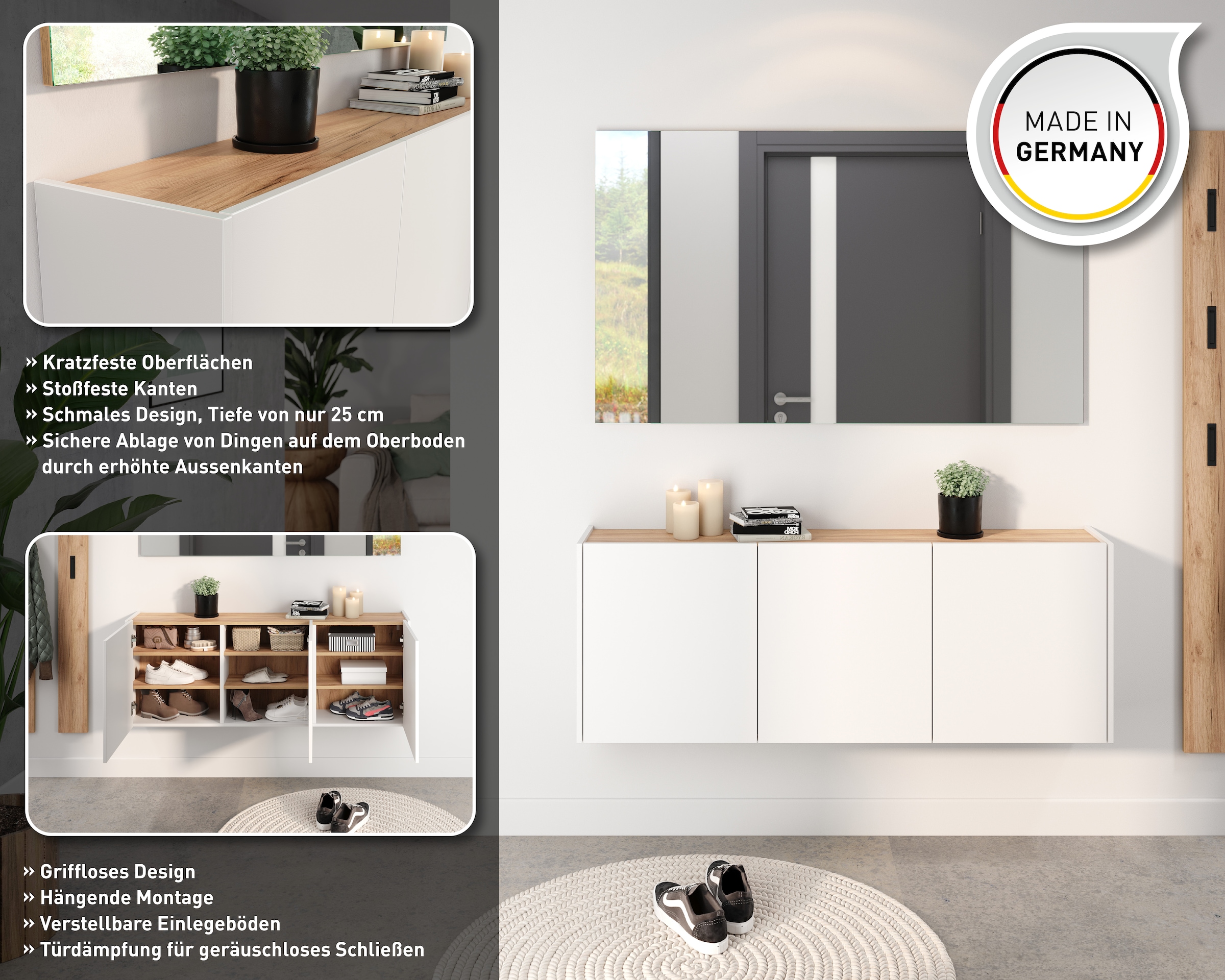 GERMANIA Mehrzweckschrank »Libbiano, Schuhschrank«, ideal für schmale Flure, Breite 138 cm, in 2 verschiedenen Höhen