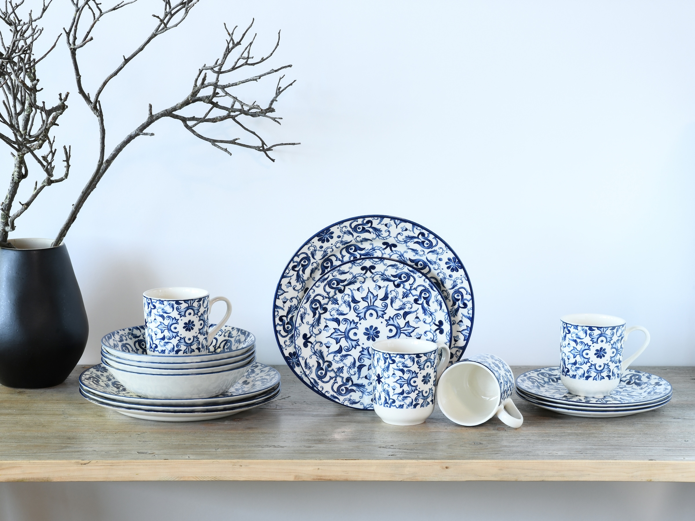 CreaTable Kombiservice »Fresco Blau, Kombi-Service 16-tlg«, (Set, 16 tlg.), Ornamentmotiv, Mediterran