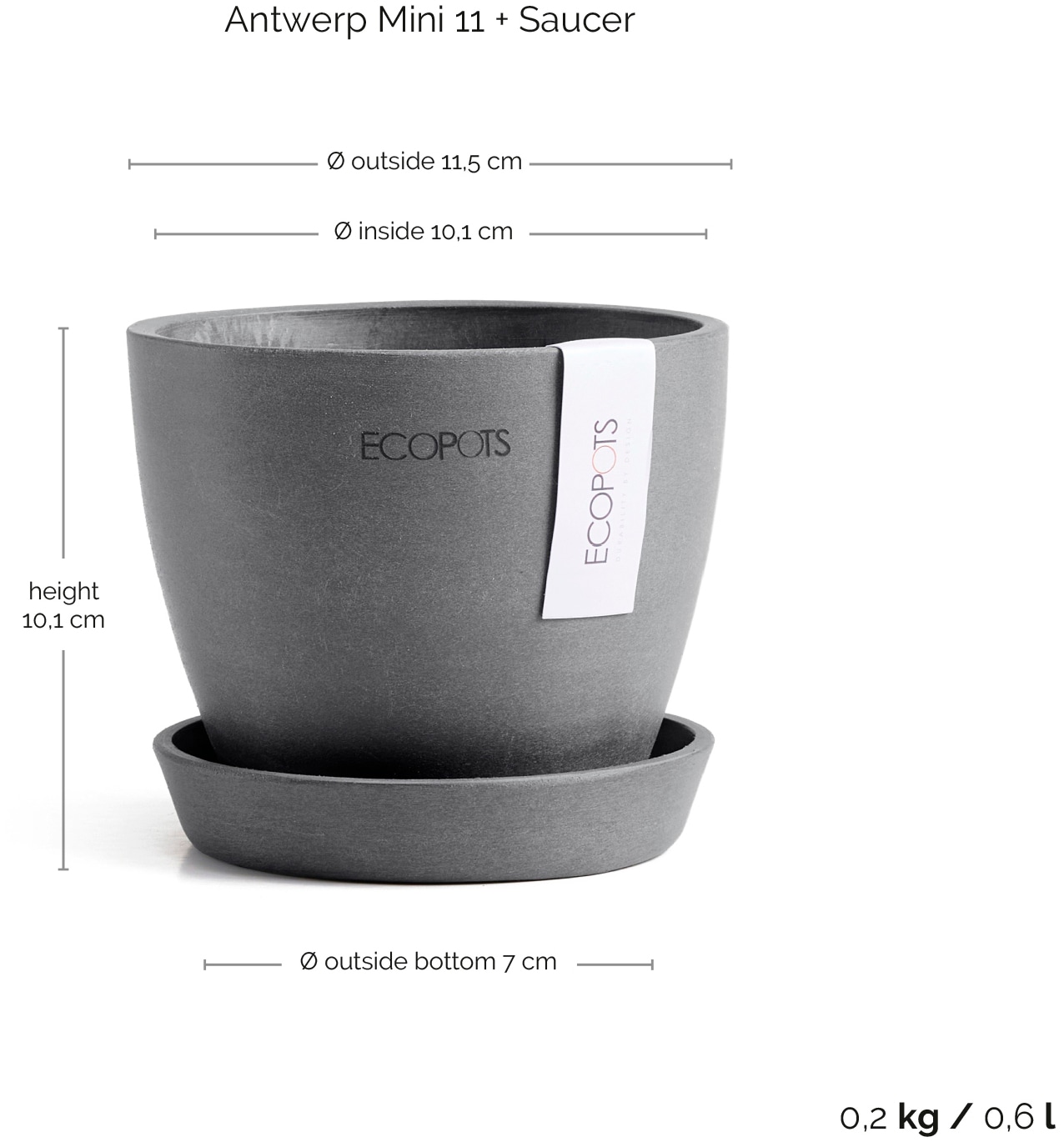 ECOPOTS Blumentopf »Antwerp Mini 11 Grau«, für den Innenbereich