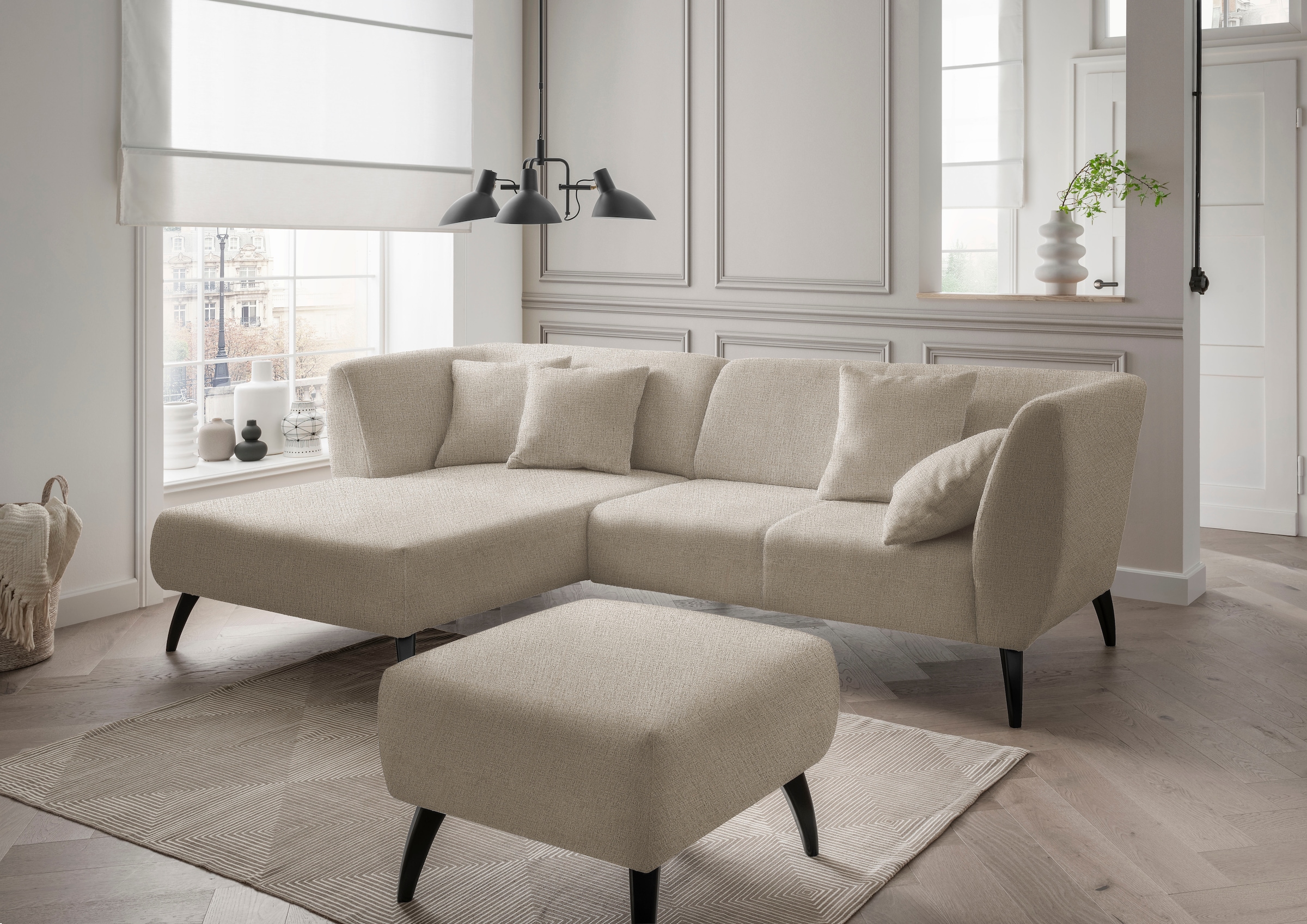 INOSIGN Ecksofa »Colori L-Form«, Holzfußfarbe wählbar, inkl. 4x Zierkissen günstig online kaufen