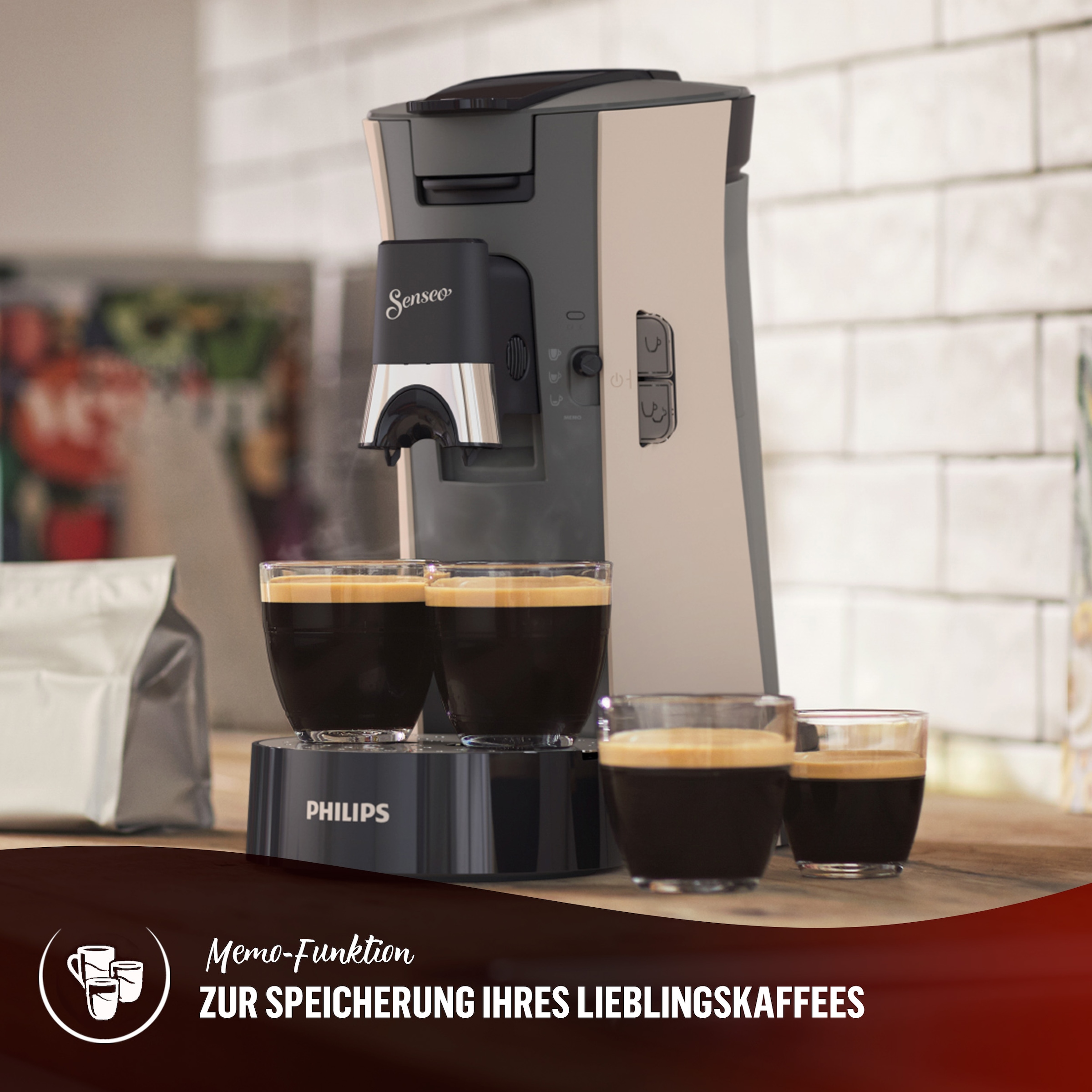 Philips Senseo Kaffeepadmaschine »Select CSA240/30, mit drei Kaffee-Einstellungen«, aus 21% rec. Plastik, Memo-Funktion, inkl. Gratis-Zugabe, Wert 14€ UVP