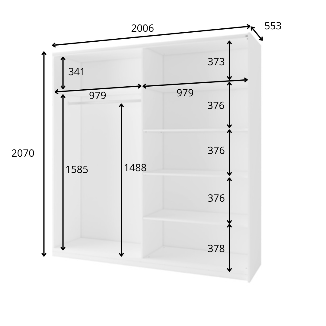INOSIGN Kleiderschrank »Kleiderschrank Fresno mit 5 Einlegeböden, Spiegel und Kleiderstange«, Garderobe mit 2 Schwebetüren, B/H/T 200/207/62 cm