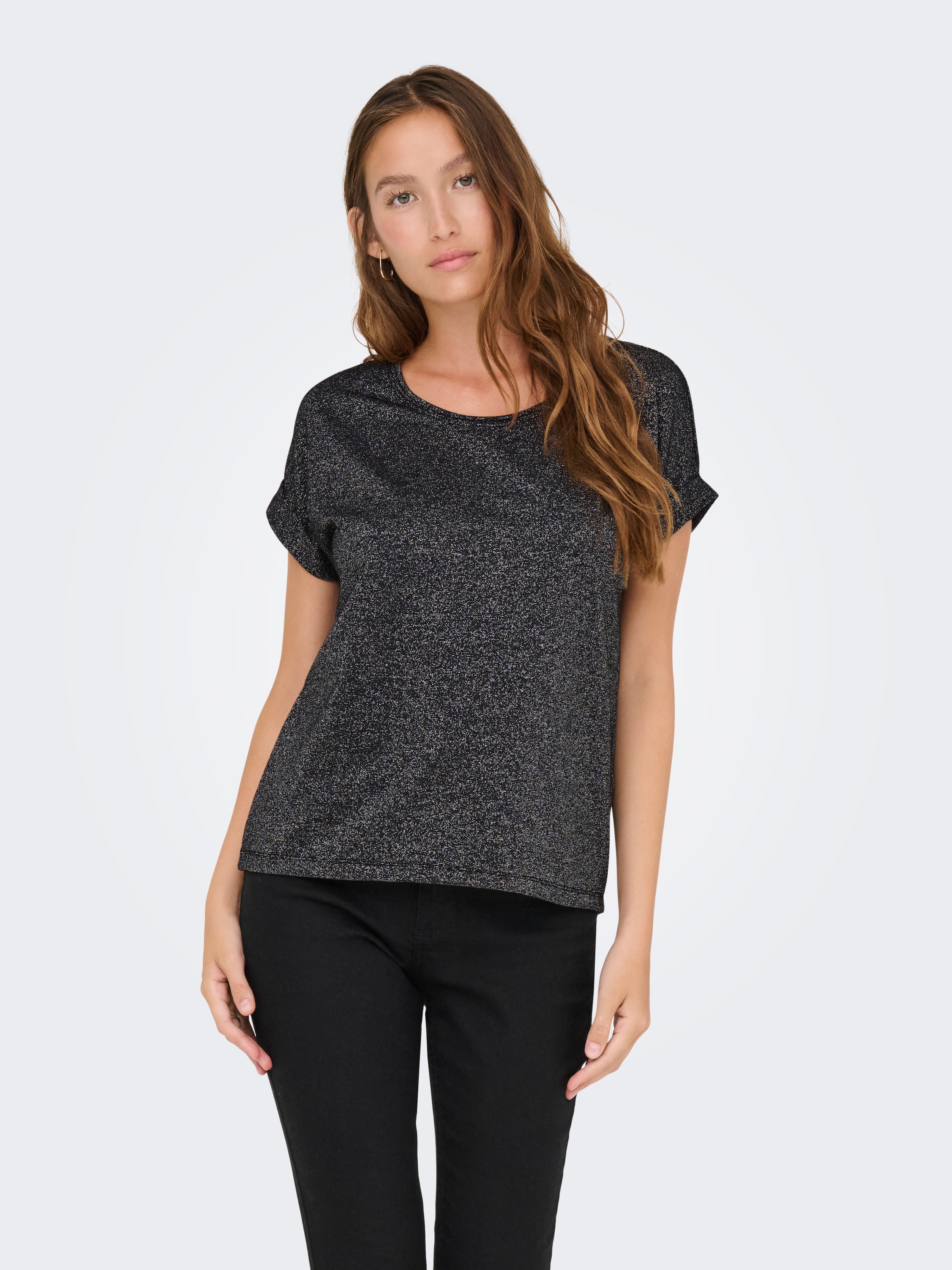 ONLY Kurzarmshirt »ONLMOSTER GLITTER S/S TOP NOOS JRS« mit Glitzerdetail