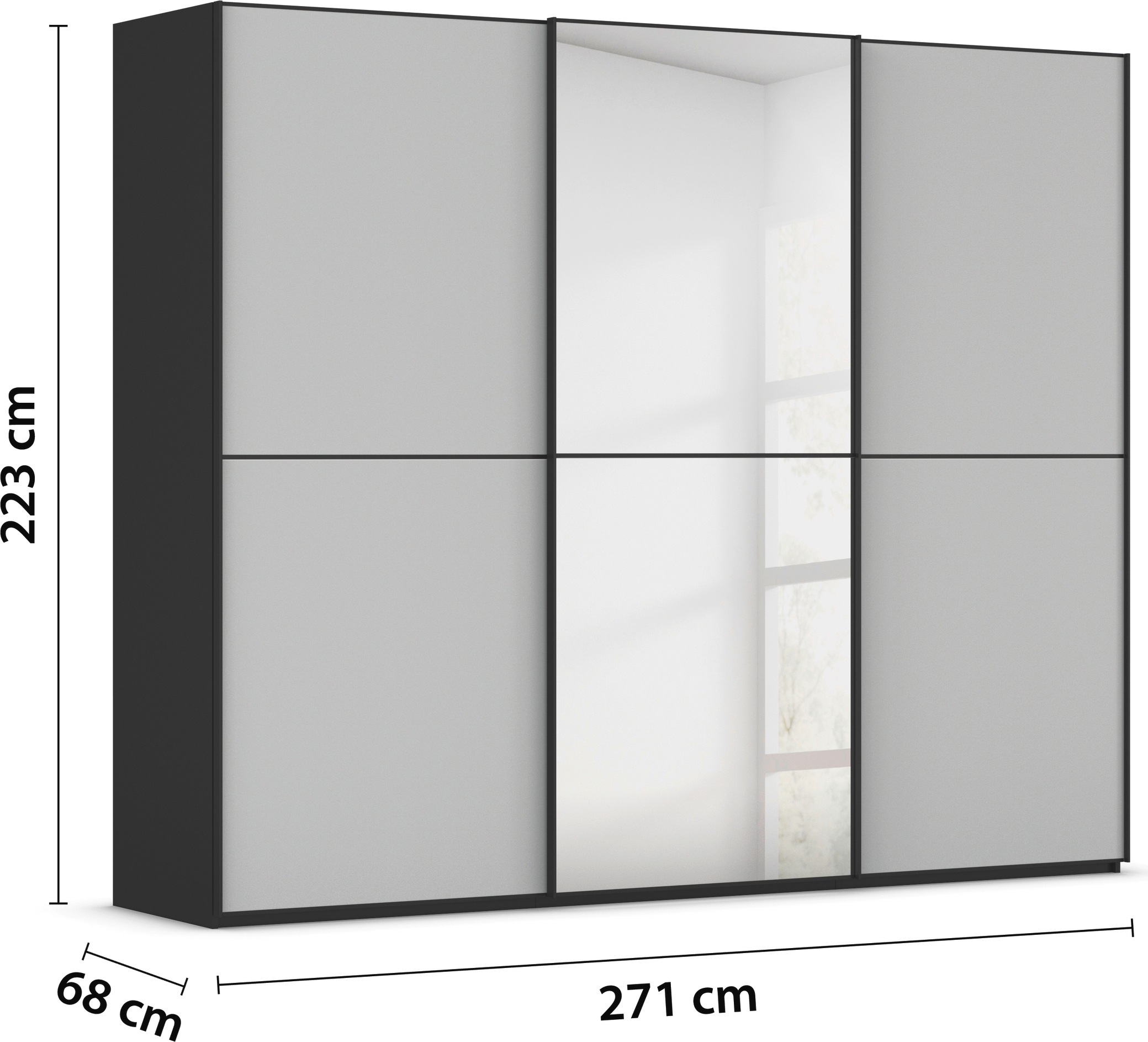rauch Schwebetürenschrank »Kleiderschrank Schrank Garderobe Schlafzimmerschrank SCALE-DUO«, edle zweigeteilte Türen Spiegel/Glas-Mix 3 Zierleisten MADE IN GERMANY
