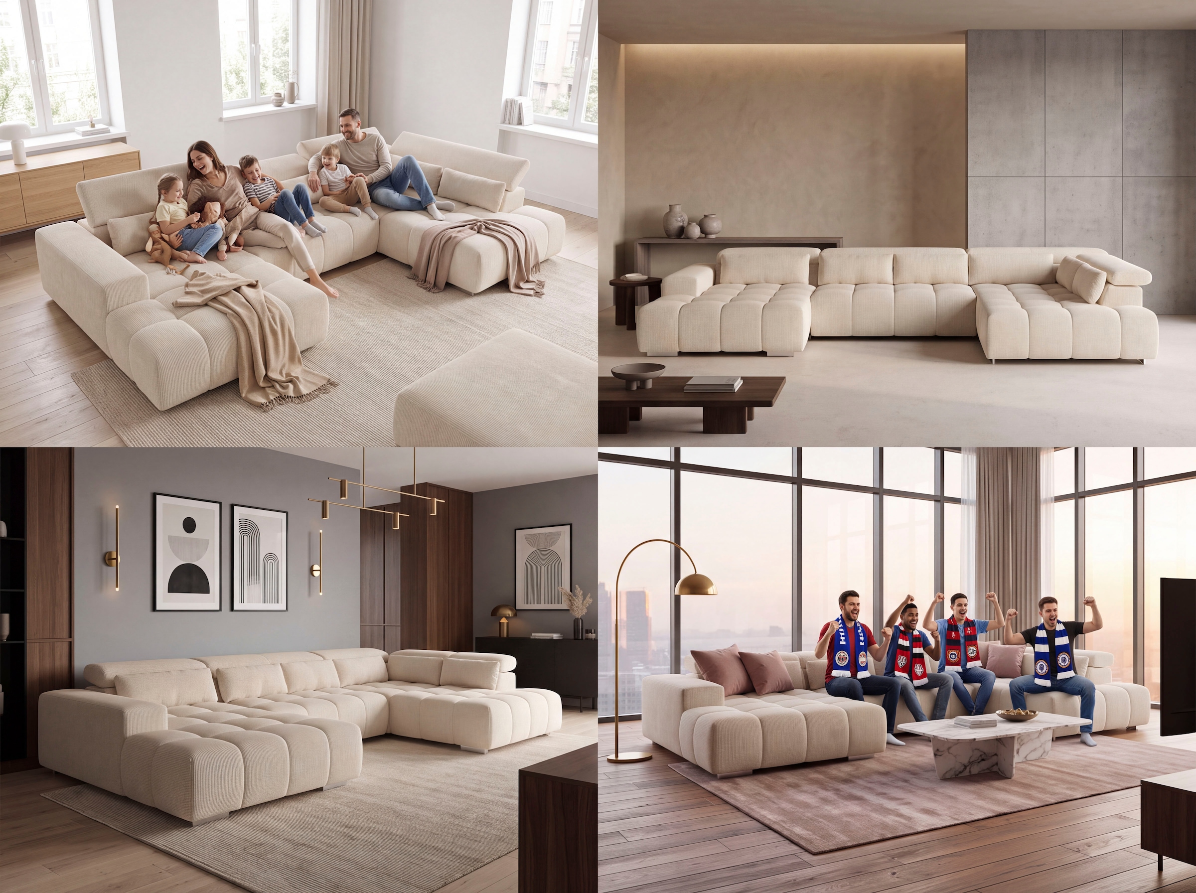 COTTA Wohnlandschaft »Orion U-Form XXL, B: 409 cm, bequeme Wellenunterfederung, top modern« mit Kopfteilverstellung & 6 Nierenkissen