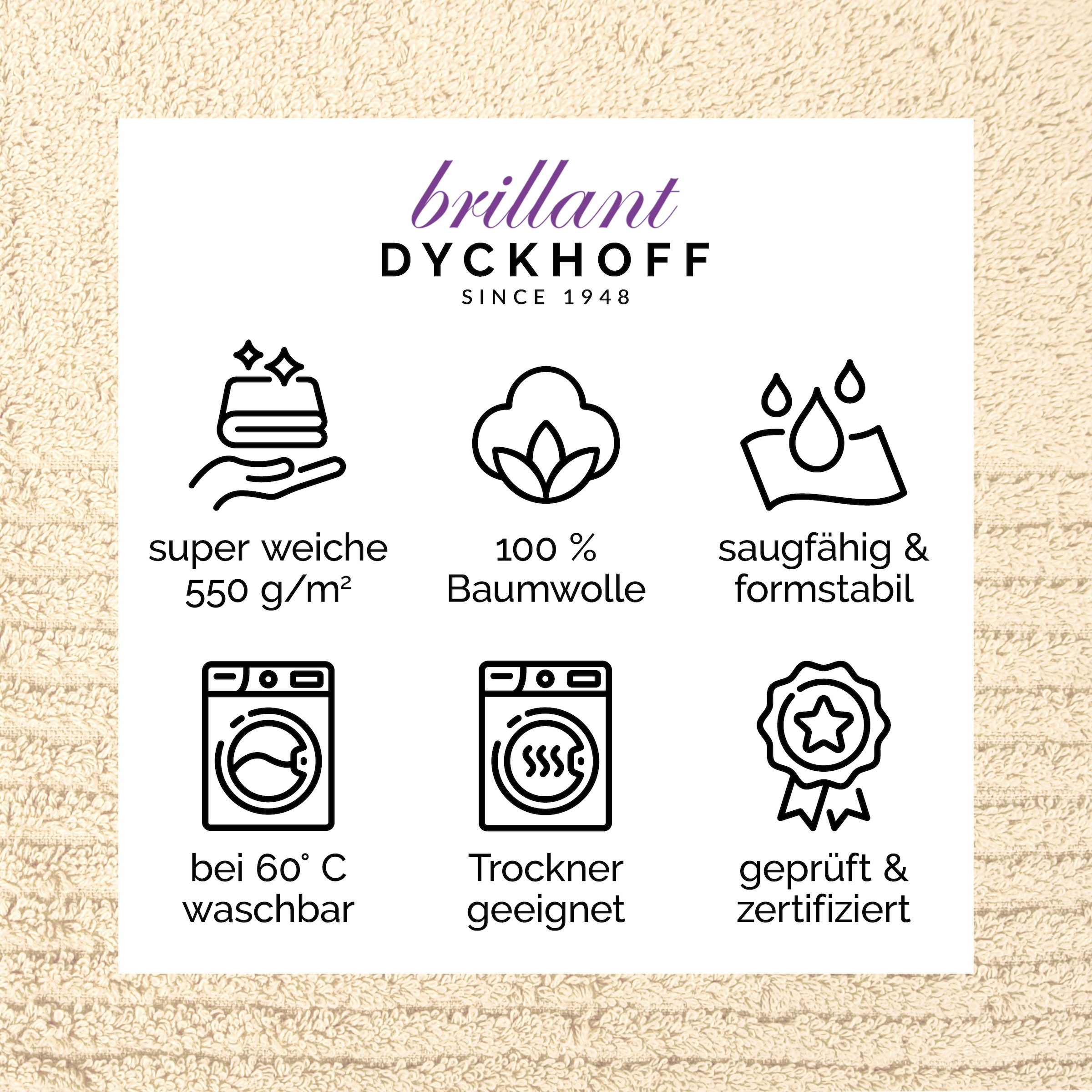 Dyckhoff Waschhandschuh »Waschhandschuh-Set BRILLANT 6-tlg., Baumwolle, 550 g/m²« Baumwolle
