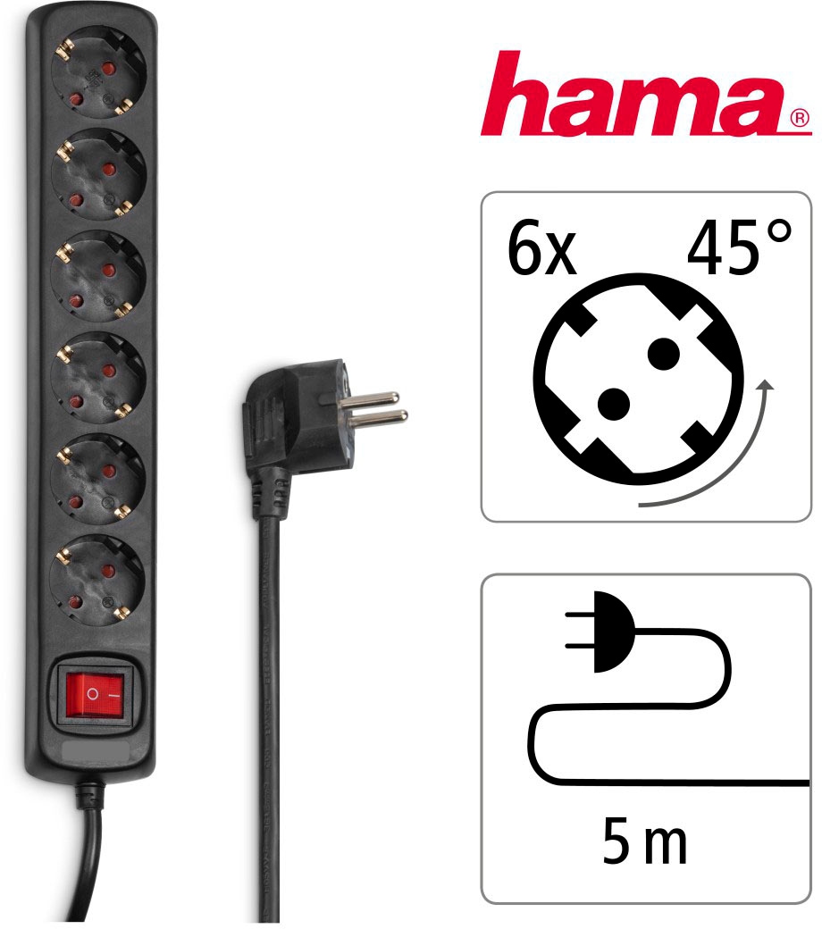 Hama Steckdosenleiste »Mehrfachsteckdosenleiste, 6-fach, mit Schalter, weiß, 5 m«, 6-fach, (Kabellänge 5 m)