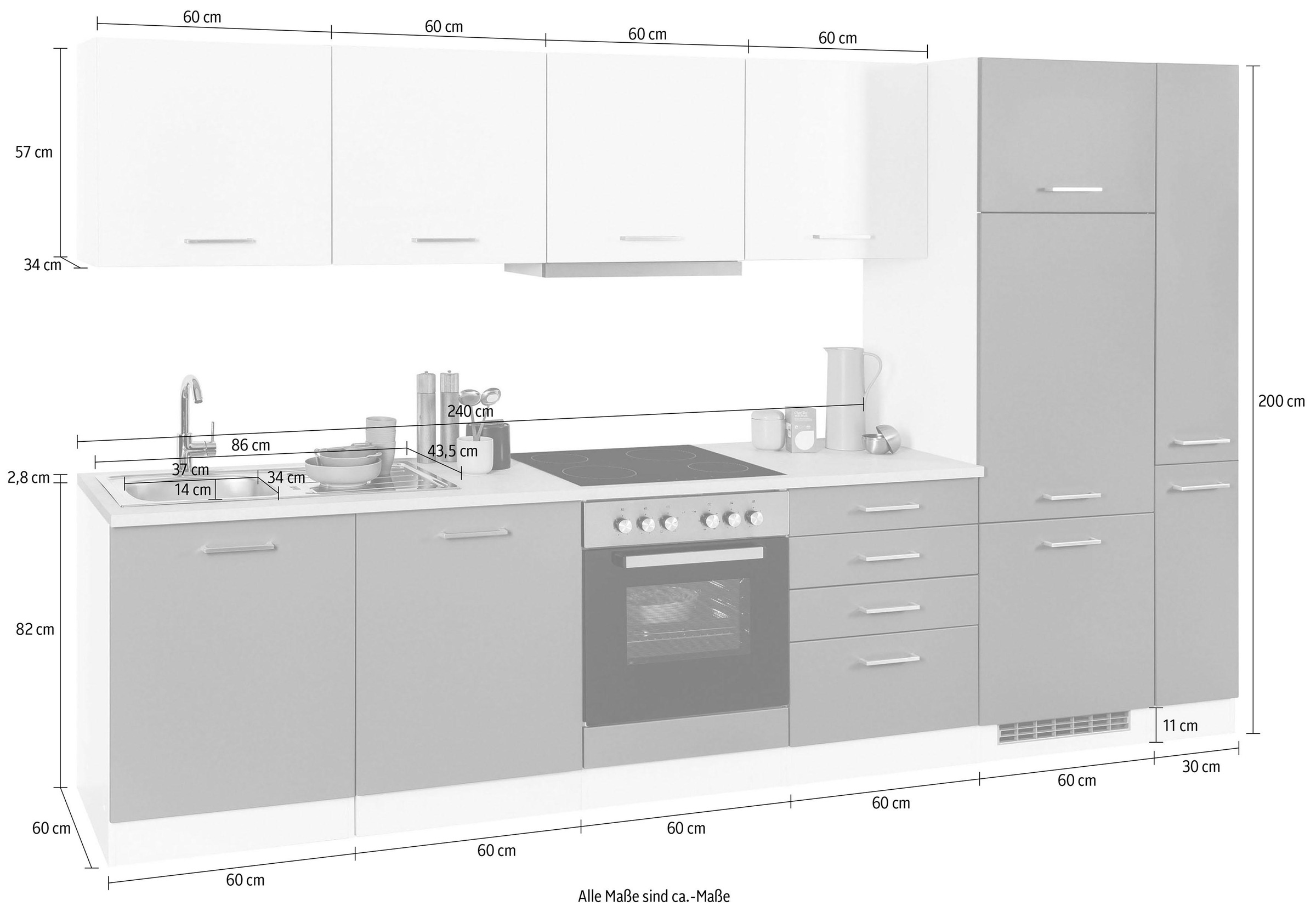 KOCHSTATION Küchenzeile »KS-Visby«, mit E-Geräten, Breite 330 cm inkl. Kühlschrank und Geschirrspüler
