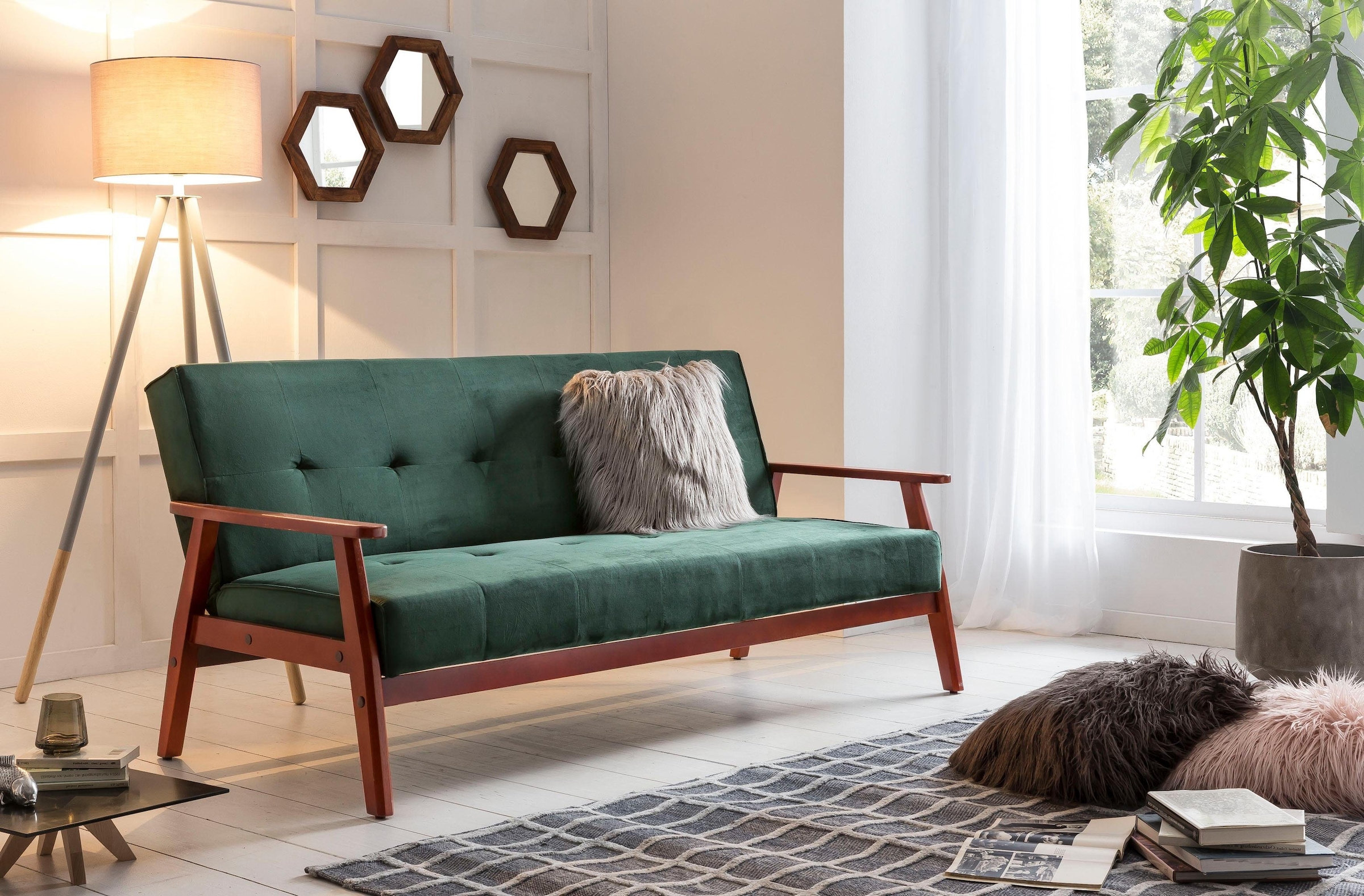 SalesFever Schlafsofa »Skagen, Sofa, 3-Sitzer«, mit Holzgestell, 60° Relax- und Schlaffunktion, Breite 190 cm