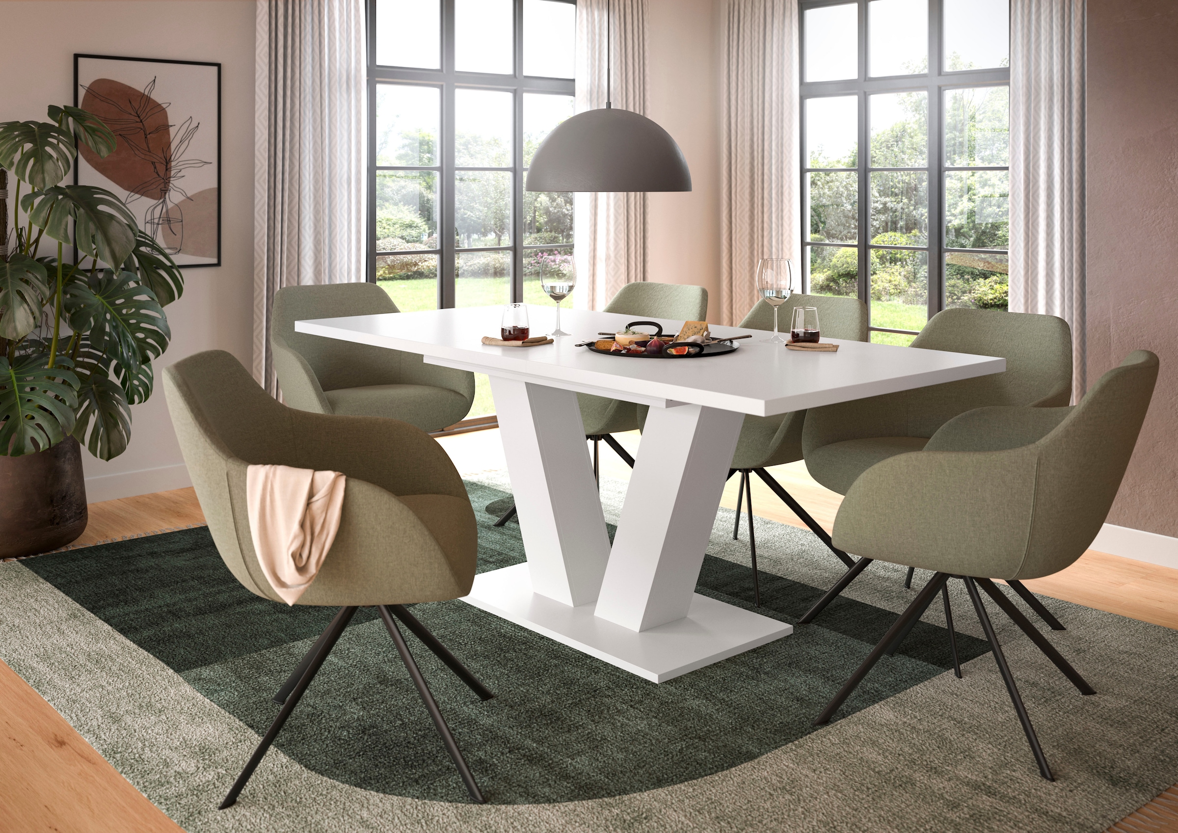 INOSIGN Esstisch »Motus, ausziehbar 150 -190 cm, inklusive 40 cm Einlegeplatte«, (Set, 1 St.), V-Gestell mit Bodenplatte, Tisch, Küchentisch, Esszimmer, Küche