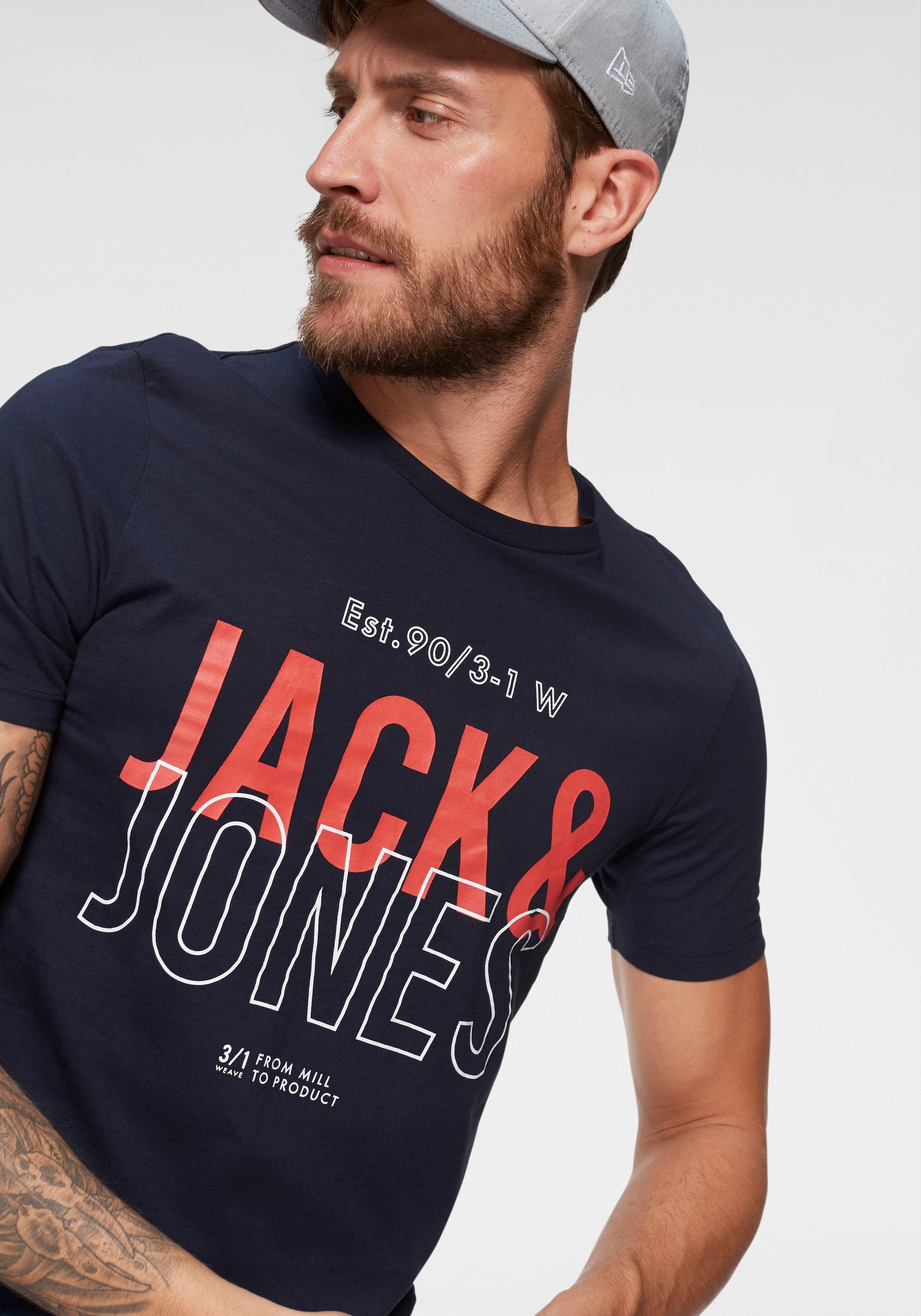 Jack & Jones T-Shirt »JCOKOMPO Kurzarm-Design mit Print und optimaler Passform«, Print, modisch, regular fit, Baumwolle, Rundhals