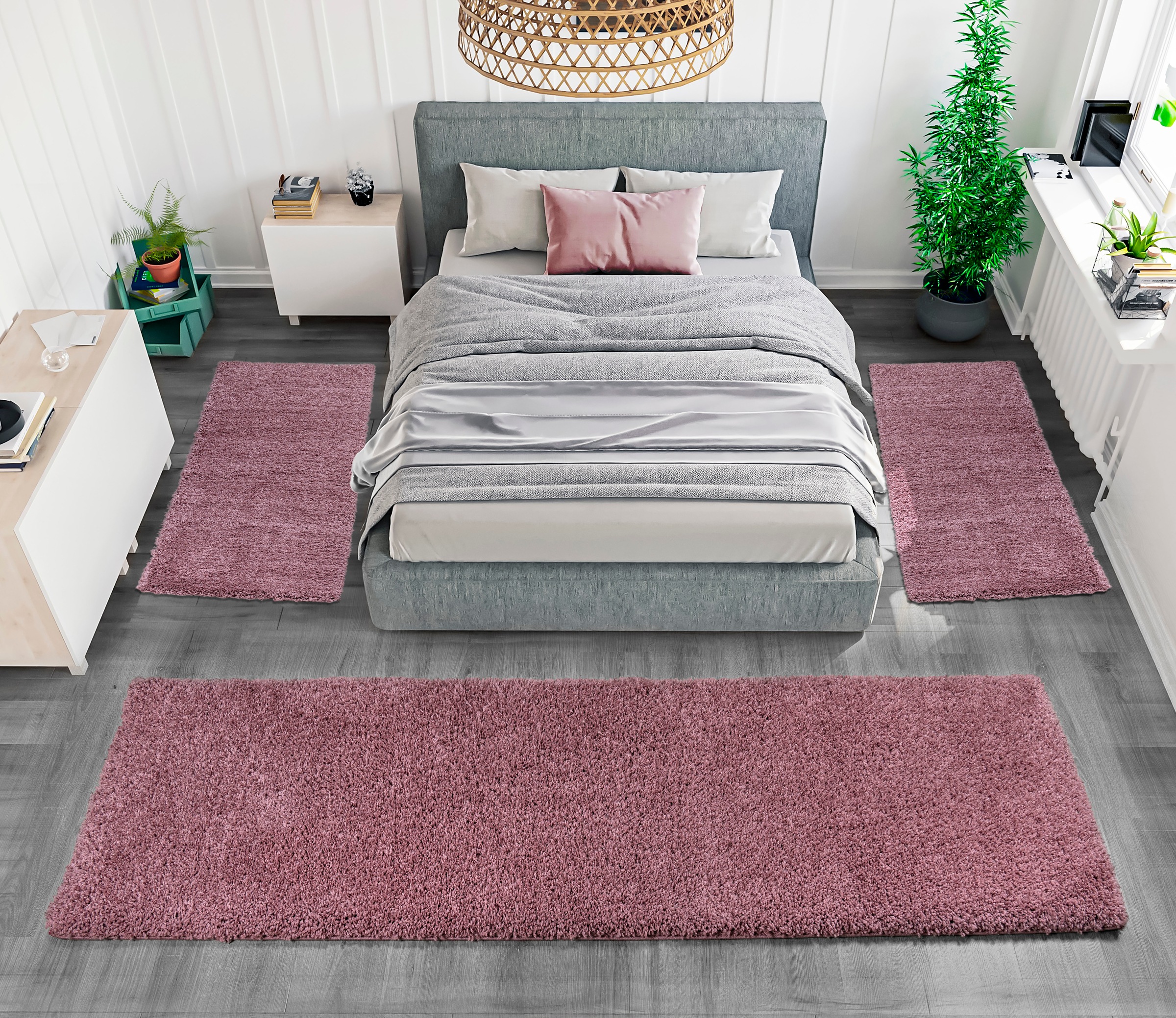 Bruno Banani Bettumrandung »Shaggy Soft«, (3 tlg.), gewebt, Uni-Farben, bes günstig online kaufen