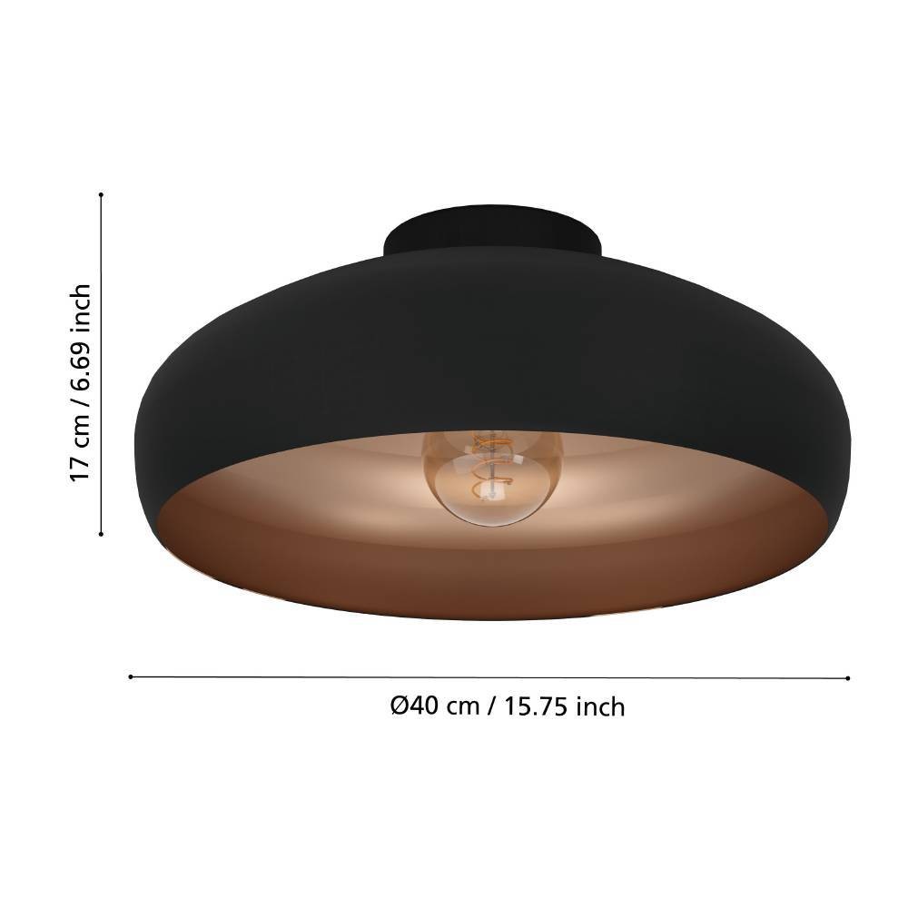 EGLO Deckenleuchte »MOGANO Deckenlampe, schwarz, kupfer, Wohnzimmerlampe, Industrial, E27«, 1 flammig, Leuchtmittel E27 | ohne Leuchtmittel, Wohnzimmer, Esszimmer, Flur, Küche, Vintage, modern, 40x17cm