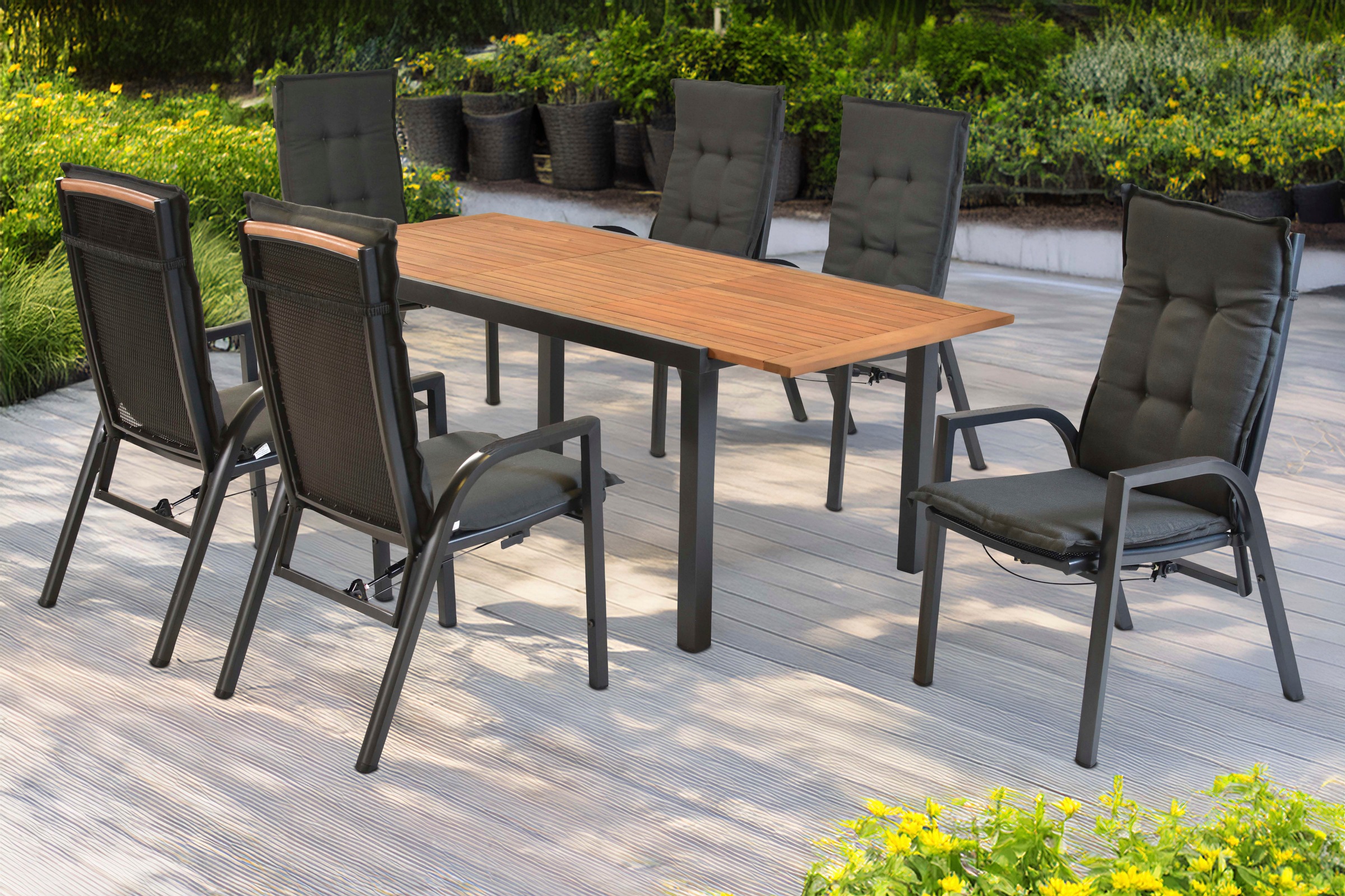 MERXX Garten-Essgruppe »»Tilos«« Set, Rückenabschluss und Armlehnen aus Aka günstig online kaufen