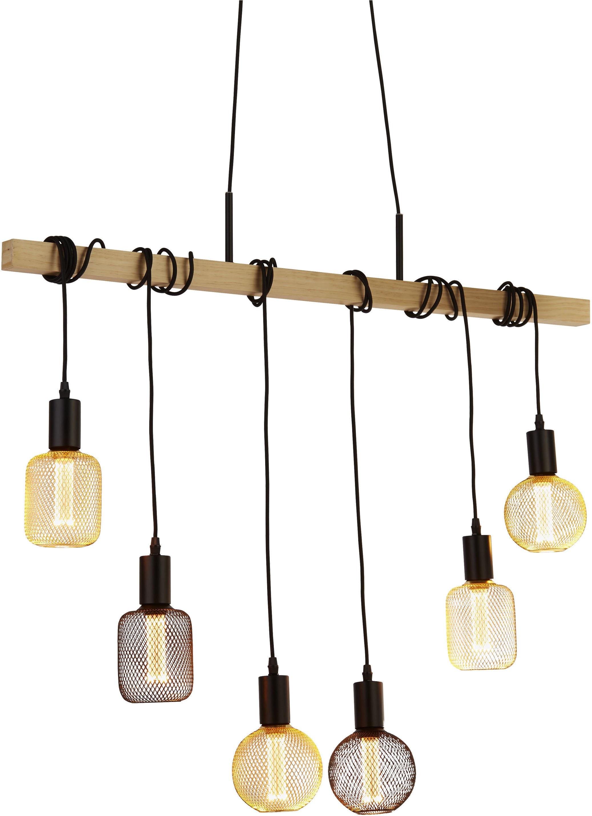 Searchlight Pendelleuchte »Woody 6Lt Pendelleuchte - Naturholz & Schwarzes Metall« E27 1 Stk.