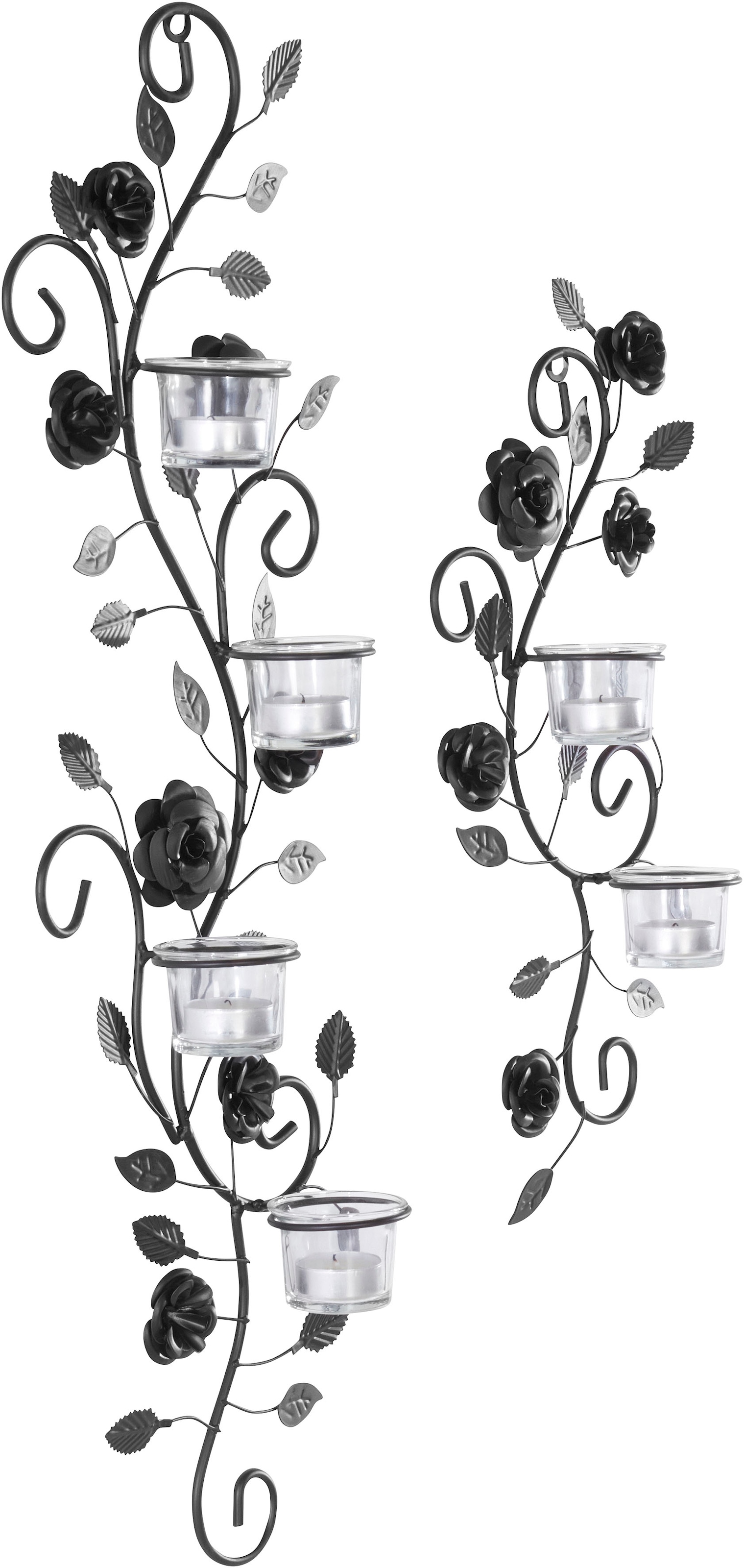 Home affaire schwarz«, auf (2er-Set), bestellen »Blumenranke, schwarz antik Metall, Landhaus, Raten Glas, Wandkerzenhalter