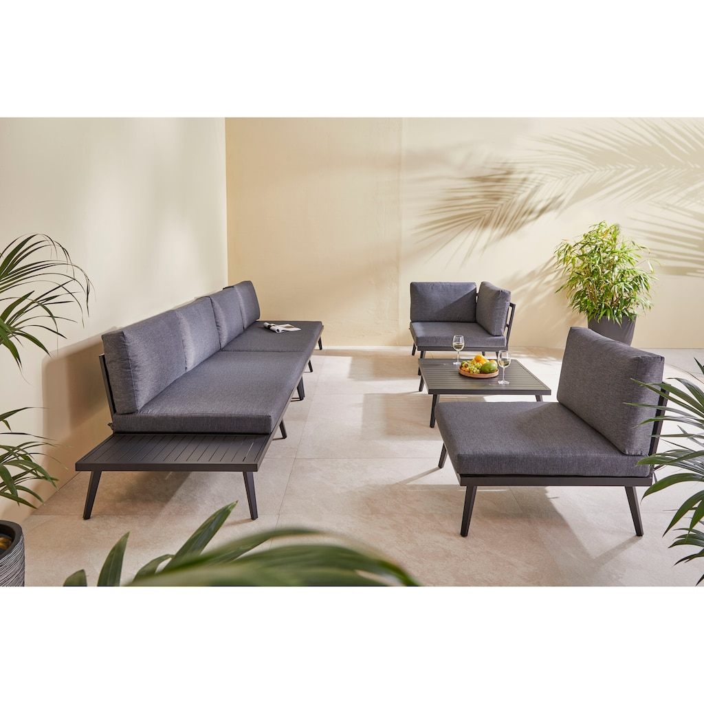 KONIFERA Gartenlounge-Set »Denver«, (Set, 14 tlg., 2x 2er Sofa mit Ablae, 1x Ecke, 1x Sessel, 1x Tisch 85x85x39,5cm)