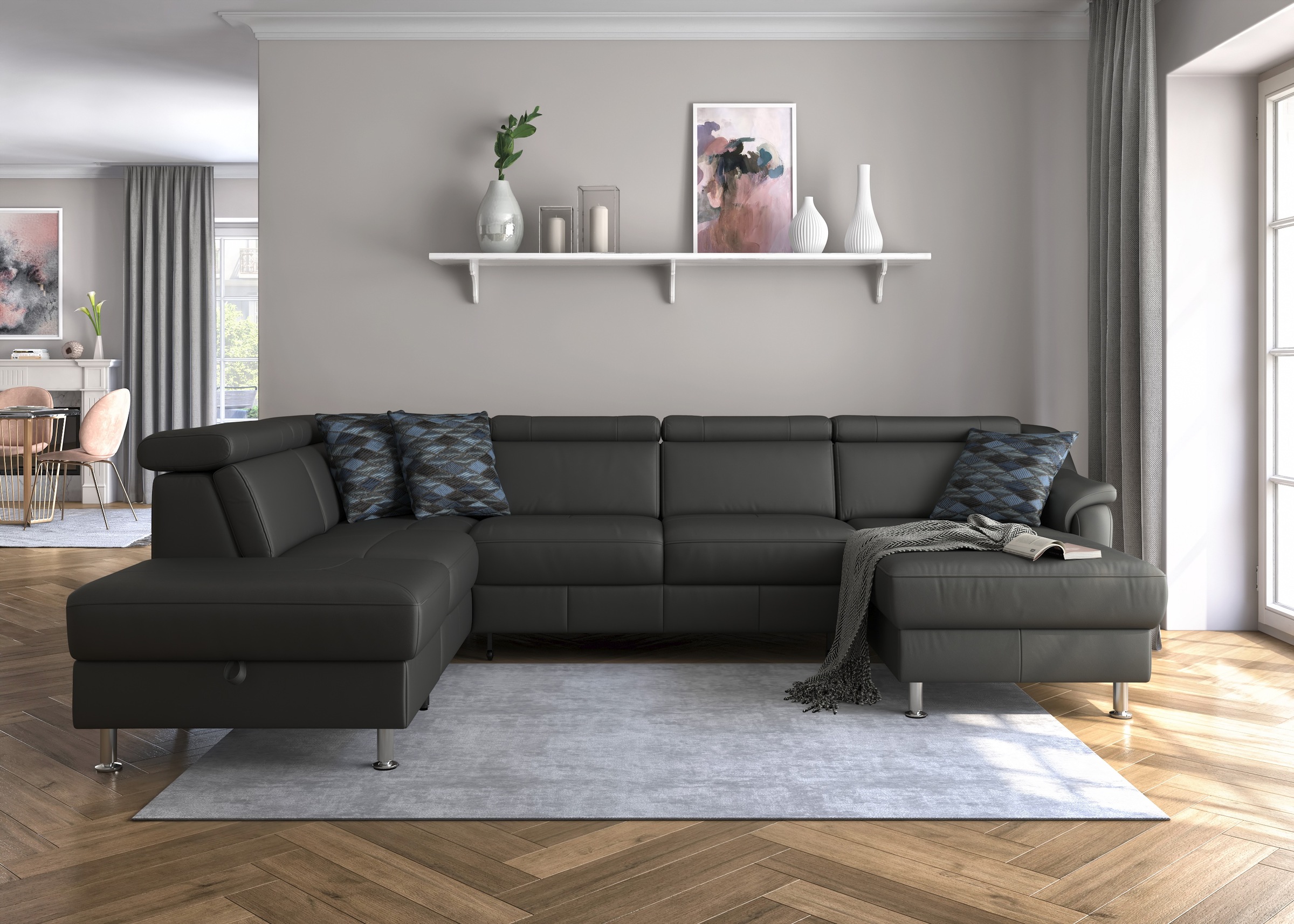 sit&more Wohnlandschaft »Freetown U-Form«, Kopfteilverstellung und Federkern, wahlweise mit Bettfunktion