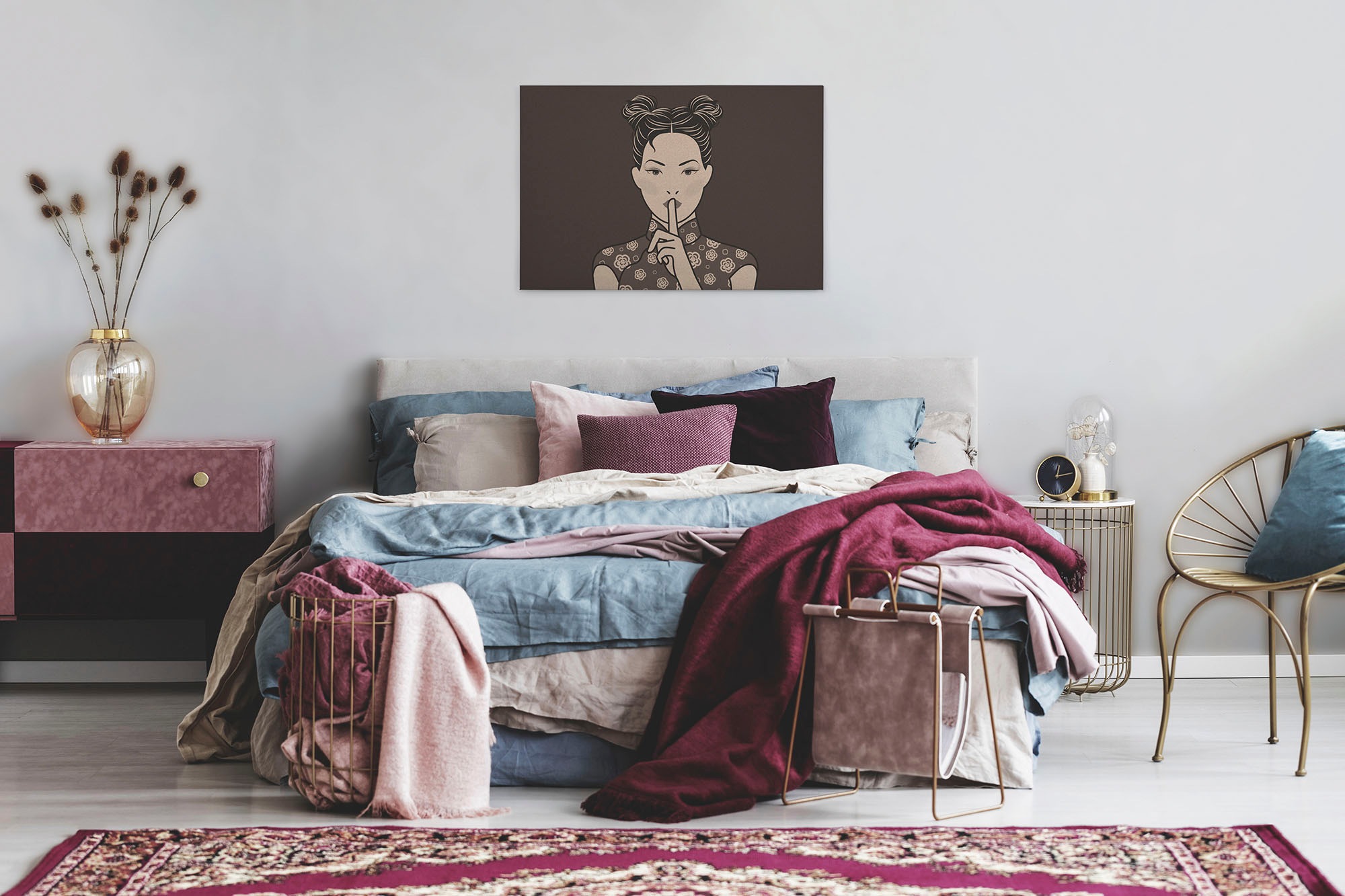 A.S. Création Leinwandbild »himari«, Kunst-Gemälde-Kinder, (1 St.), Keilrahmen Bild Asiatisch Frau Leinwand-Bild Wohnzimmer modern Kinder