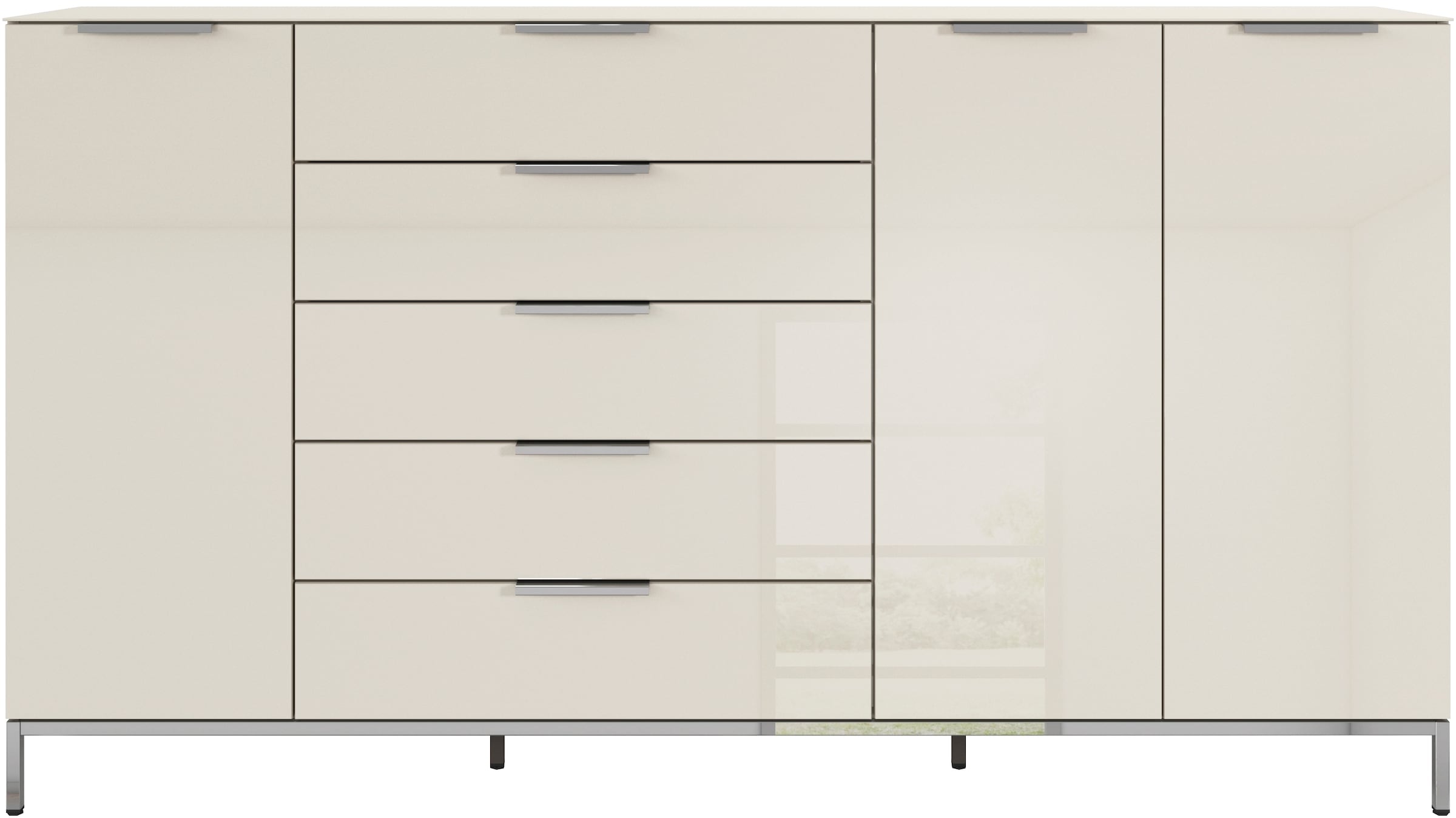 rauch Kombikommode »Kommode Türkommode Sideboard Kombikommode FLIPP mit Glasfront«, (Breite 200 cm mit 4 Einlegeböden), 3-türig, 5 Schubladen, Soft-Close-Funktion, Oberboden und Front Glas