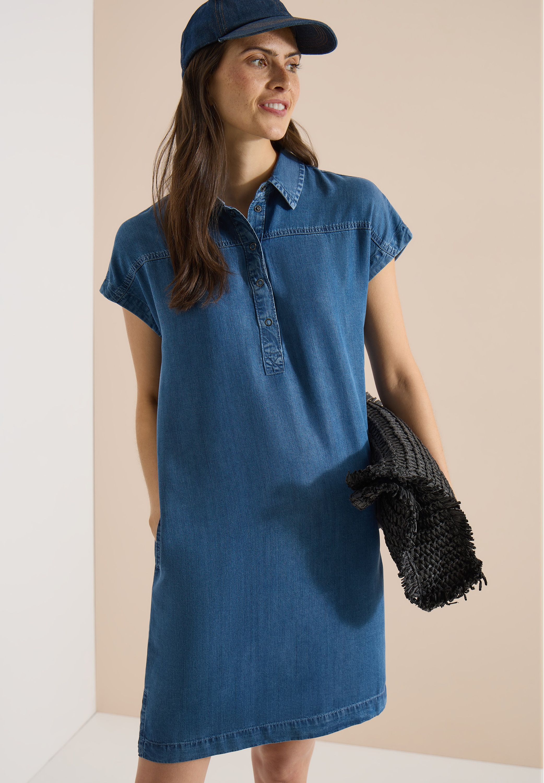 Cecil Jeanskleid Eingrifftaschen Knielanges Sommer-Kleid im Denim-Look