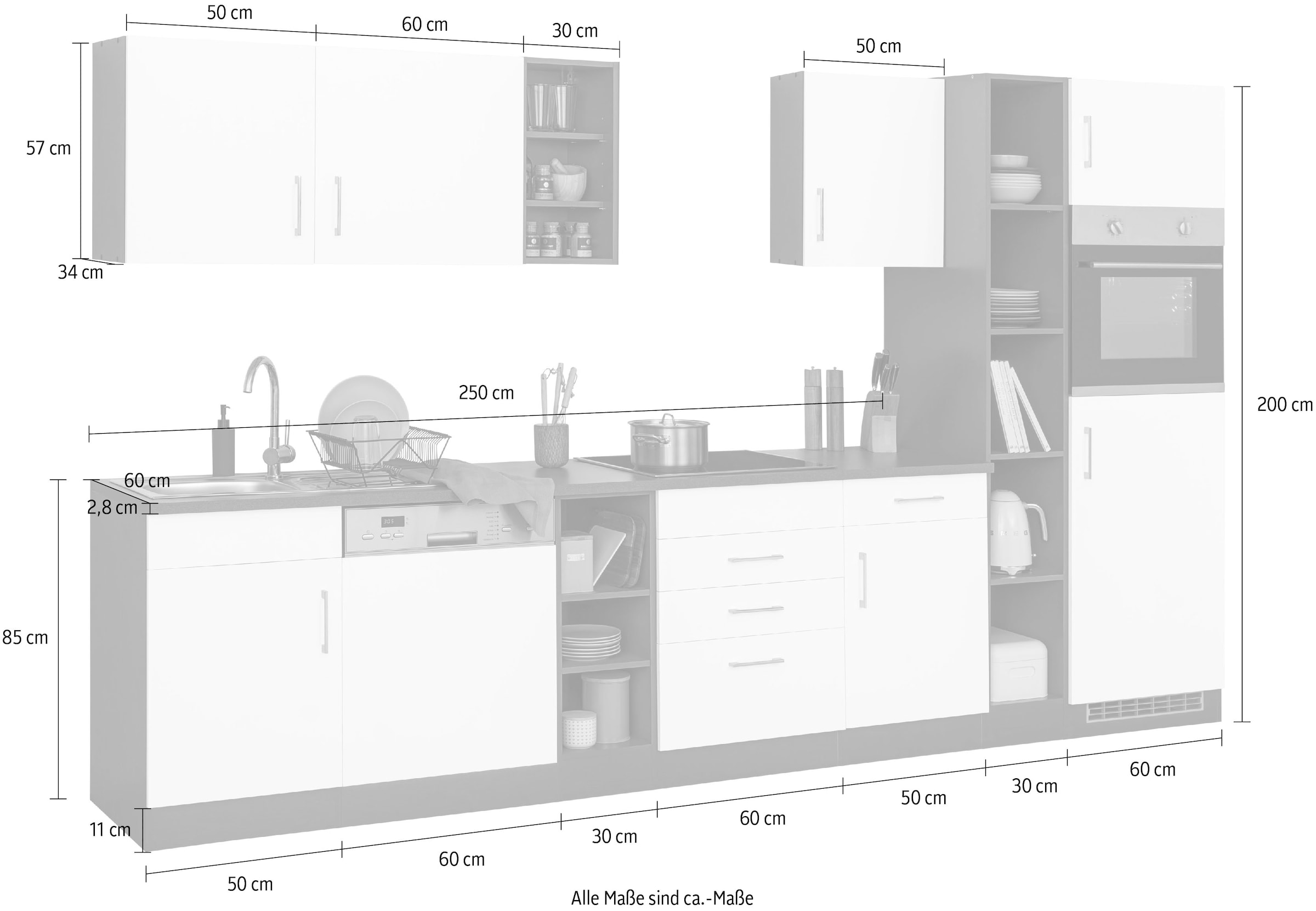 HELD MÖBEL Küchenzeile Breite E-Geräte, 340 Raten auf kaufen ohne »Paris«, cm