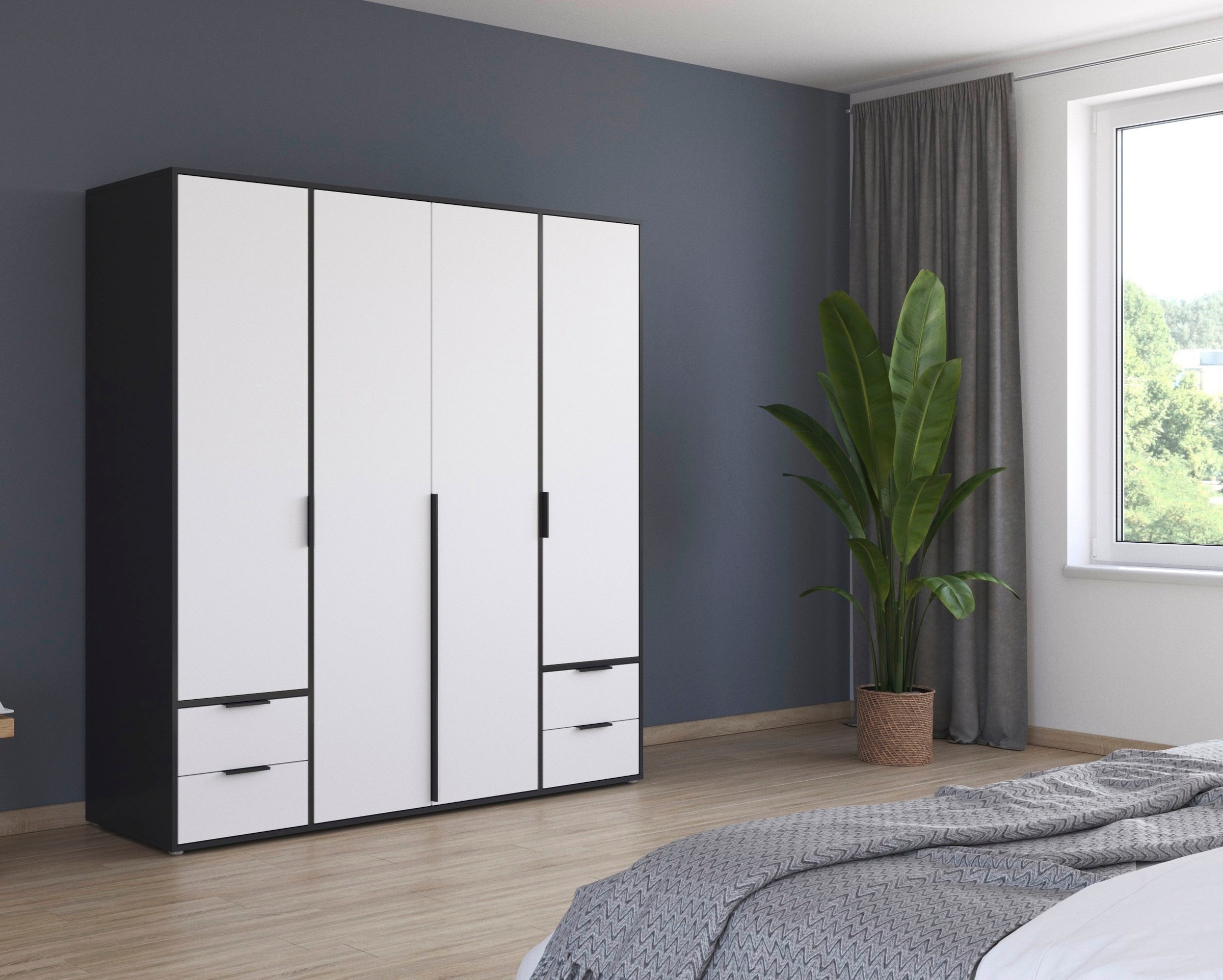 rauch Drehtürenschrank »Kleiderschrank Schrank Garderobe Wäscheschrank NAGATA viel Stauraum«, (in 3 verschiedenen Ausstattungen BASIC/CLASSIC/PREMIUM), mit Schubladen sowie Stangengriffen TOPSELLER MADE IN GERMANY