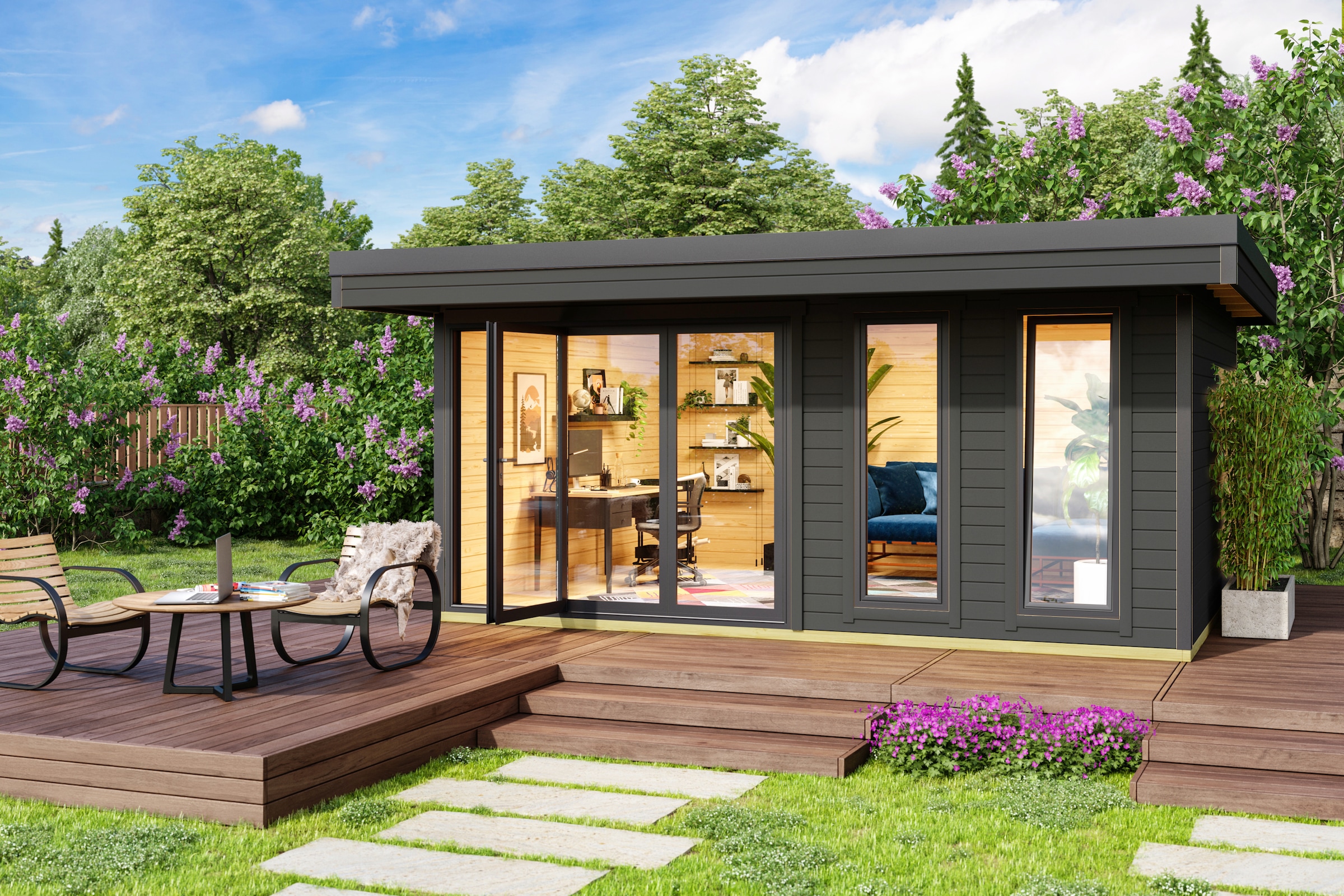 LASITA MAJA Gartenhaus »DOMEO 8 CARBONGRAU/ANTHRAZIT«, (Set), Fundamentmass 5000 x 4000, Carbongrau