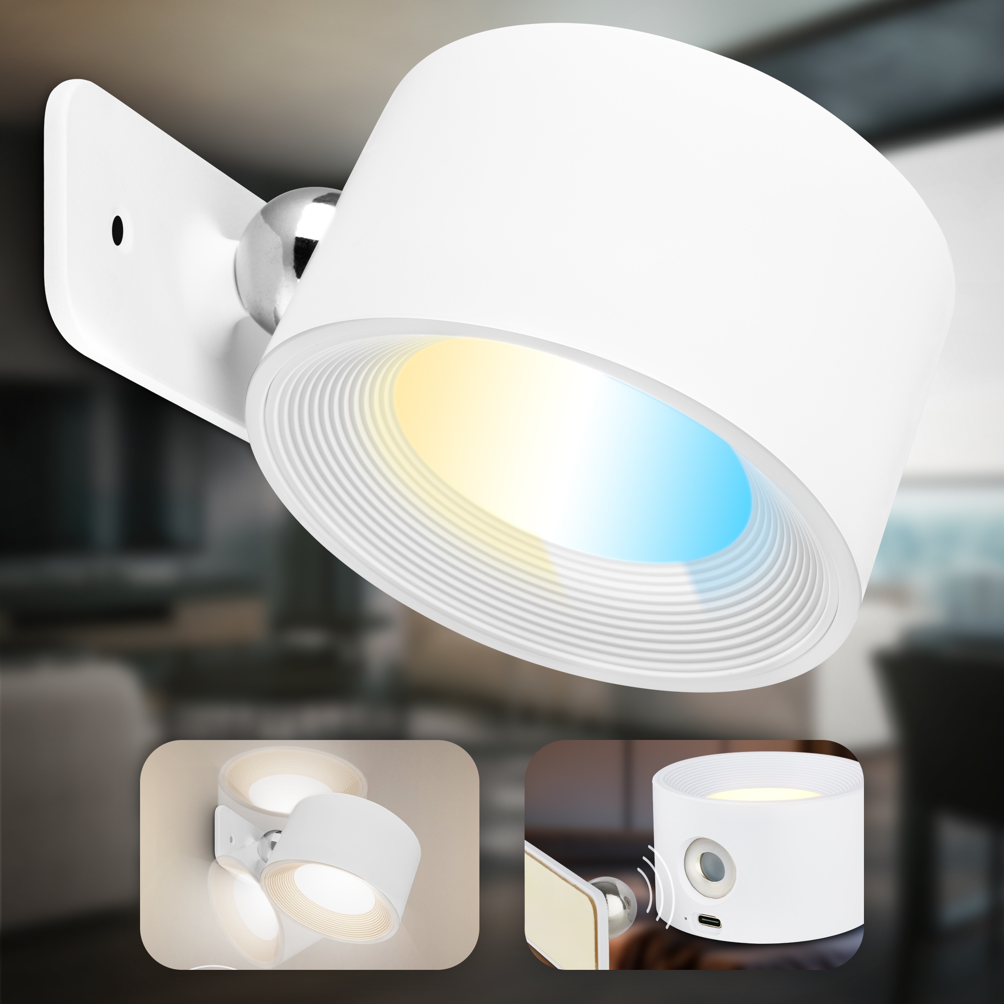 B.K.Licht LED Wandleuchte »BKL1596 Magnetische Akku Wandlampe, 3-Stufen Dimmer, mit USB-C«, 1 flammig, Leuchtmittel LED-Modul | LED fest integriert, CCT-Funktion, 150Lm, 2W, 14h Leuchtdauer, 4,5 x 8 x 9,5 cm, Weiß