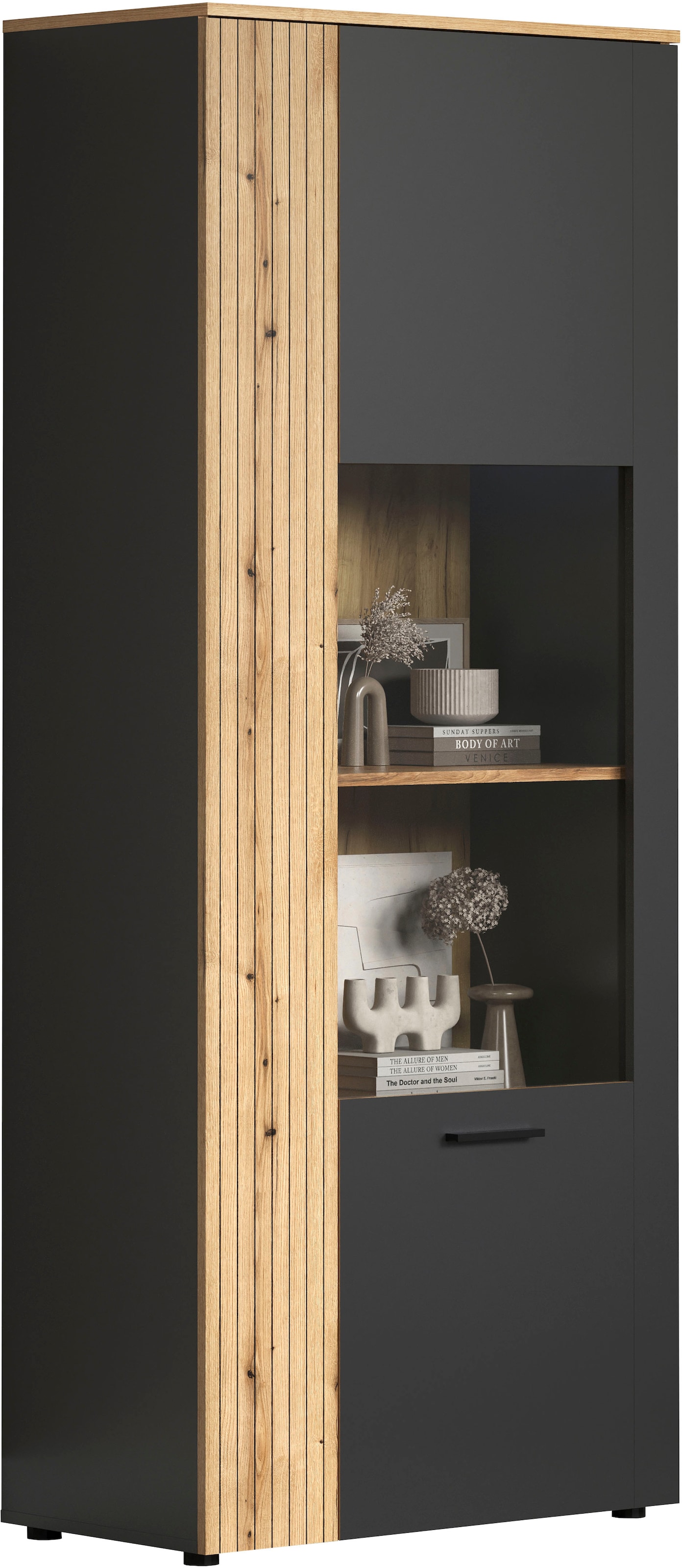 Home affaire Standvitrine »Estepona« 1 Stk. tlg. Standvitrine mit 2 Türen - (B/T/H) 80/42/195 cm