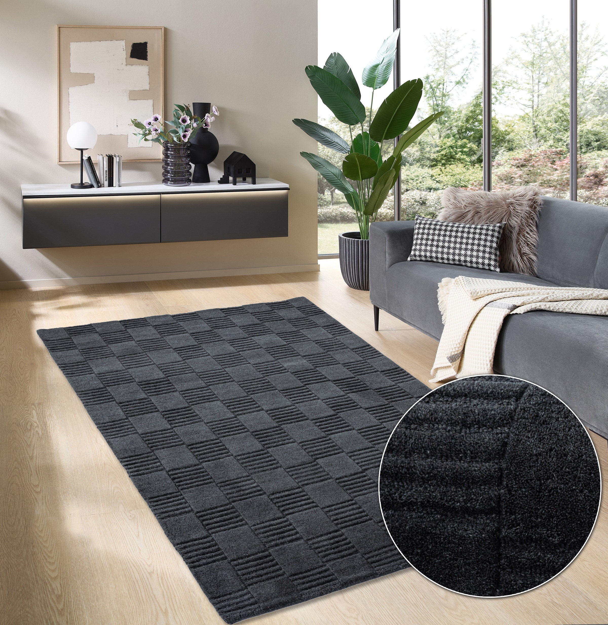 my home Wollteppich »Motala«, rechteckig, 14 mm Höhe, Hoch-Tief-Effekt, Kur günstig online kaufen