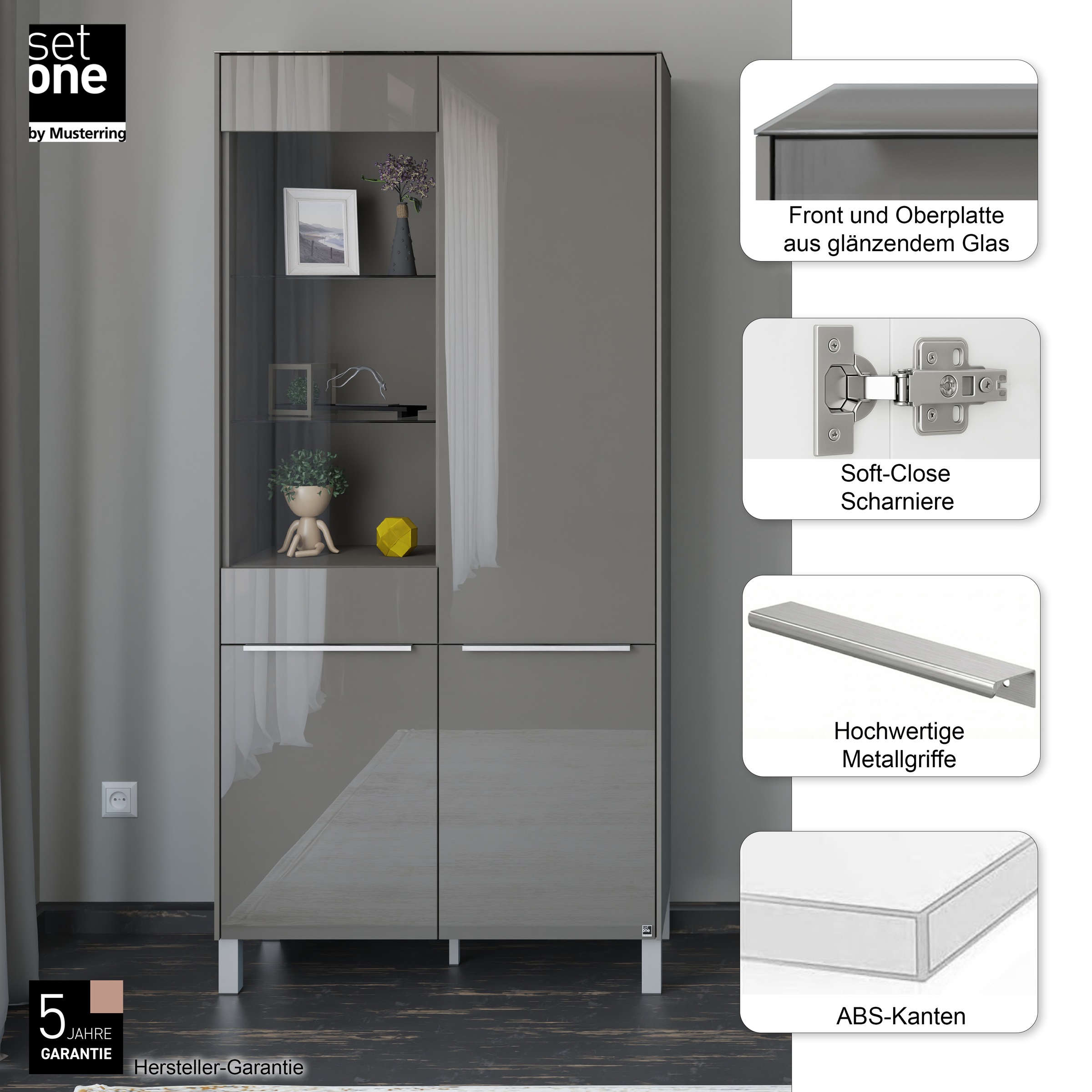 set one by Musterring Standvitrine »Reno« 1 Stk. tlg. Mit Vierkantfuß in diversen Farben, 197 cm Höhe & Farbauswahl