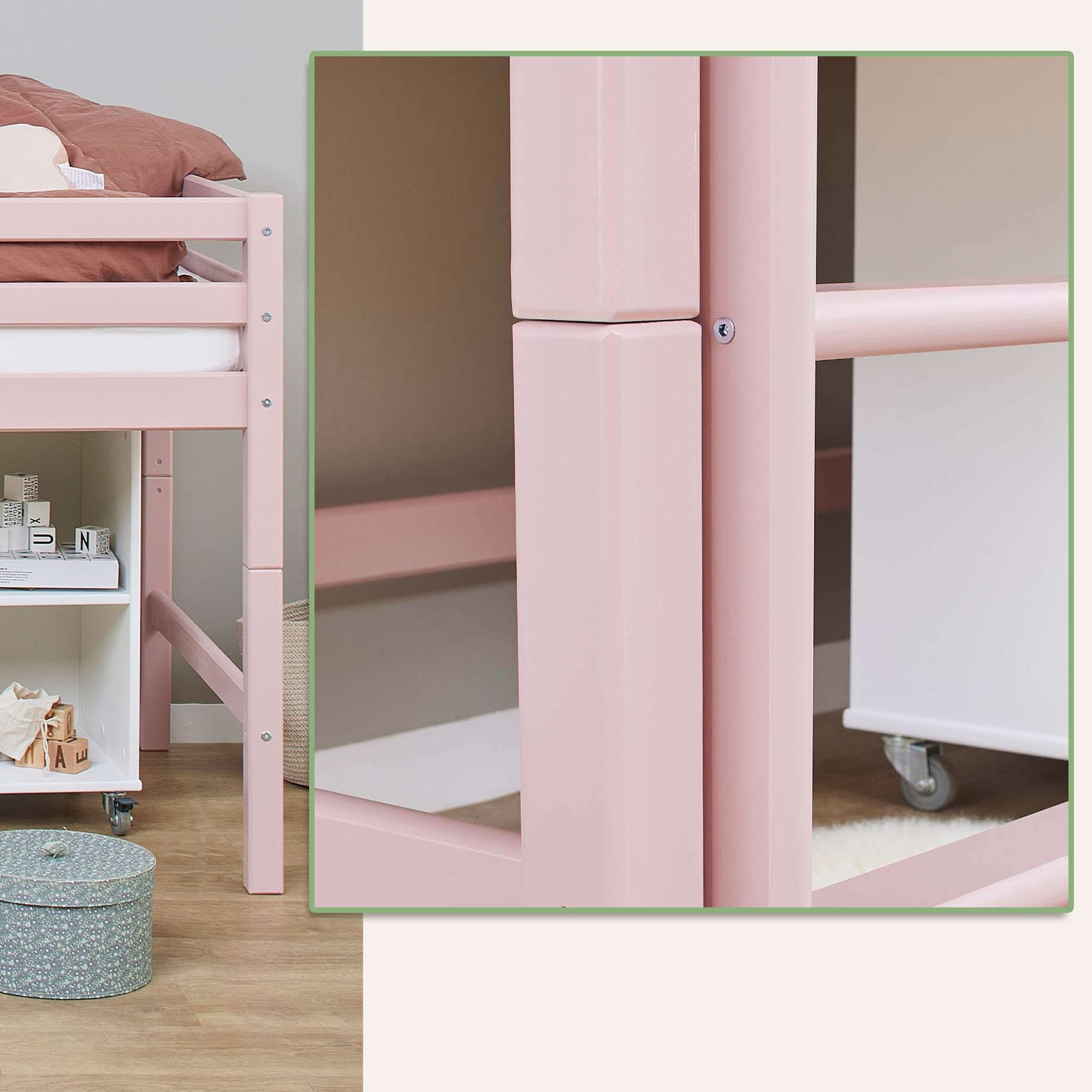 Hoppekids Spielbett »ECO Dream MY COLOR, Kinderbett, Hochbett, 90x200 Massivholz«, mit drei Seiten und Rausfallschutz, umbaubar in Einzelbett