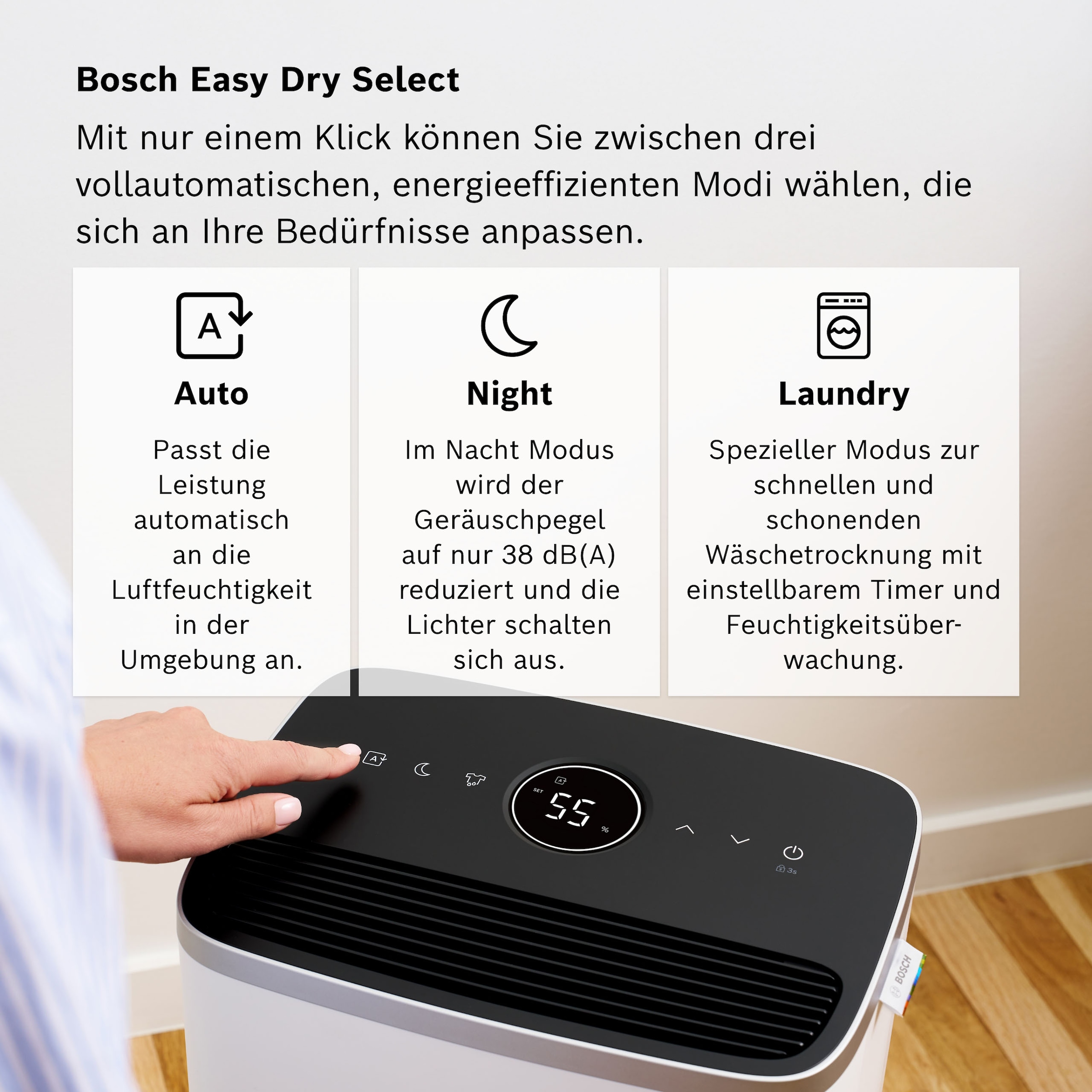 BOSCH Luftentfeuchter »Dry 4000 - Ideal für die Wohnung & schnelle Trocknung der Wäsche« Entfeuchtung 16 l/Tag Tank 2,5 l Ultra-leiser Betrieb; nur 38 dB(A)