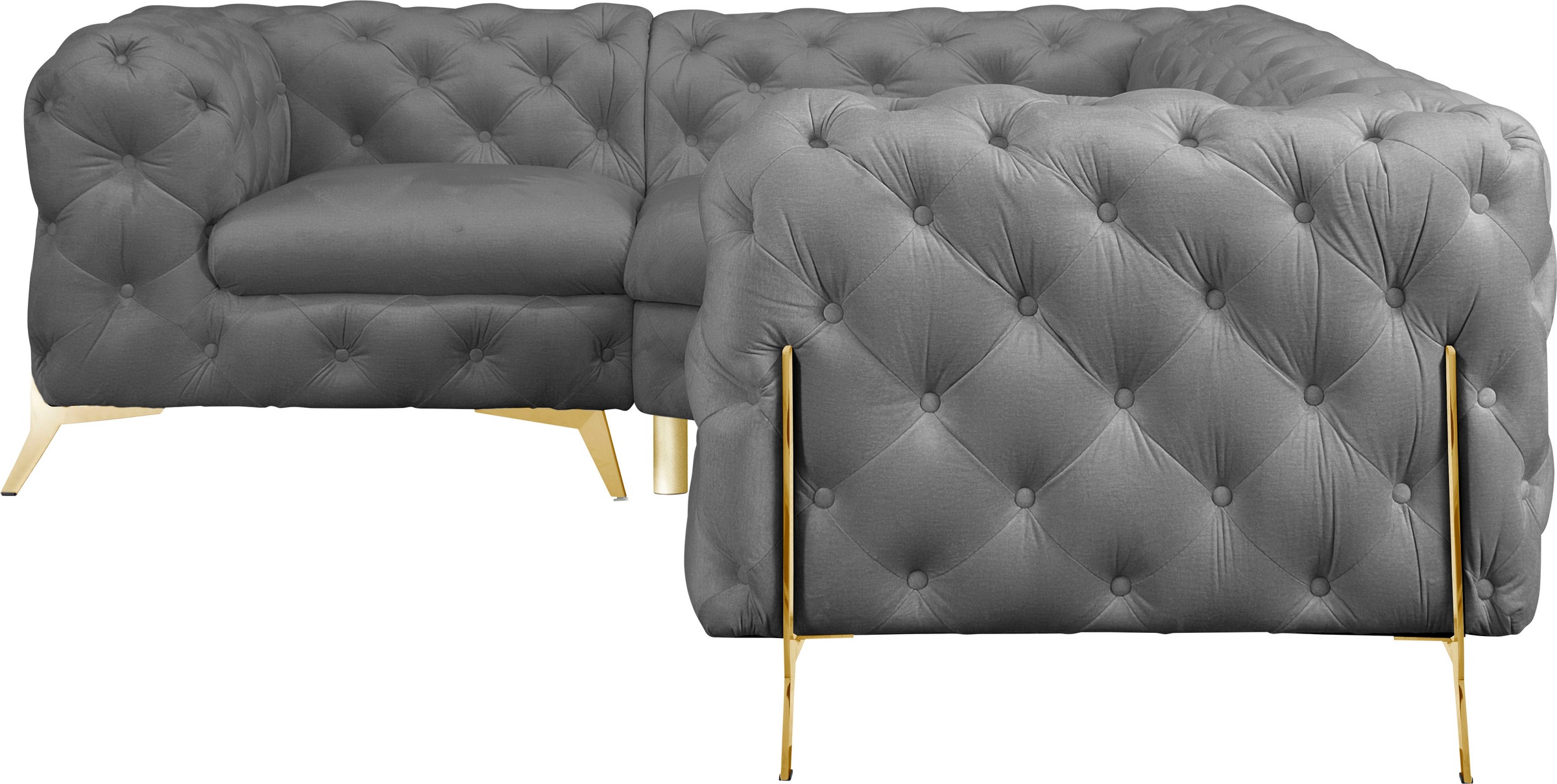 Leonique Chesterfield-Sofa »Amaury L-Form«, moderne Chersterfield-Optik, Breite 262 cm, Fußfarbe wählbar