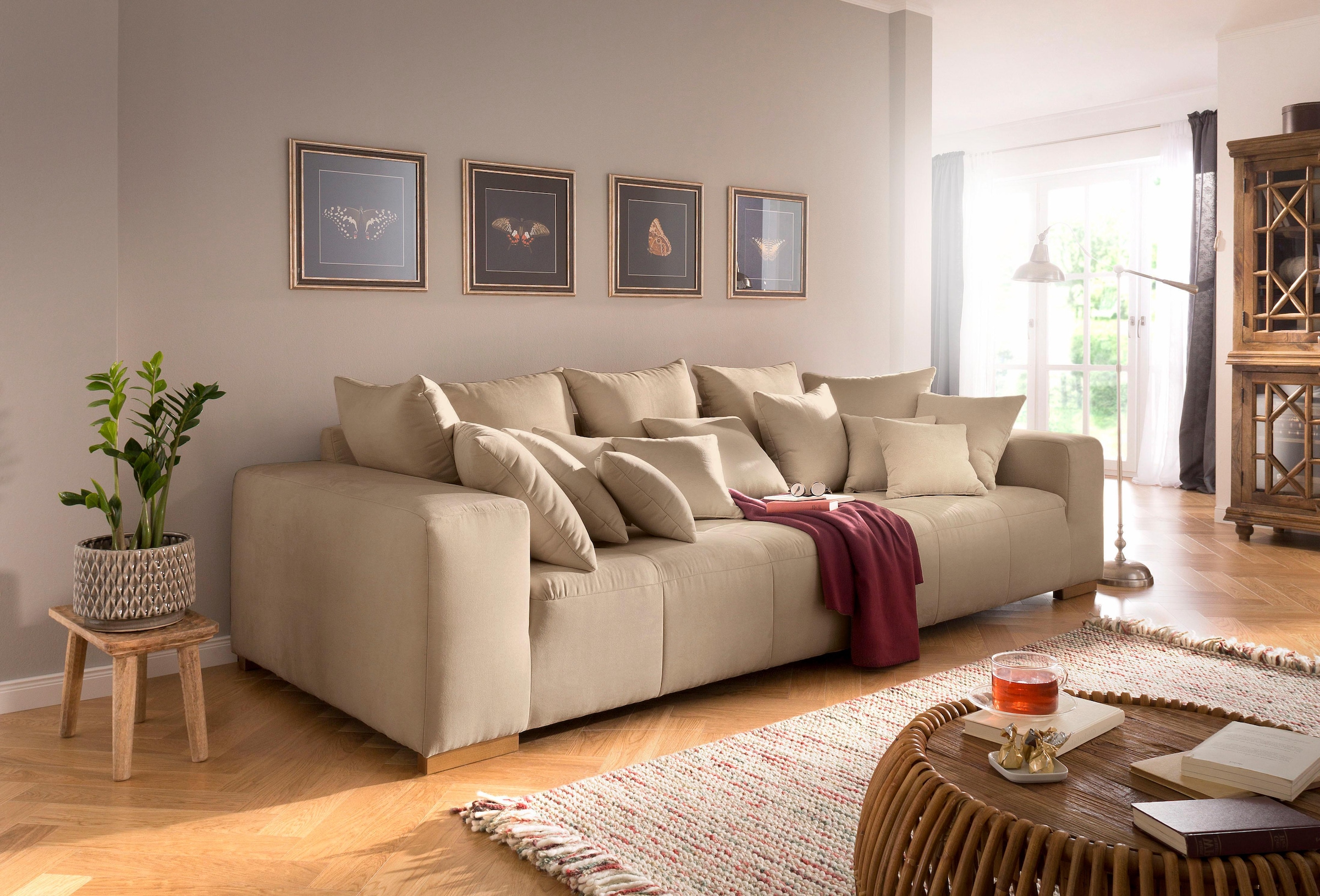 Home affaire Big-Sofa »Neapel«, mit vielen losen Kissen, in 2 Bezugsqualitäten