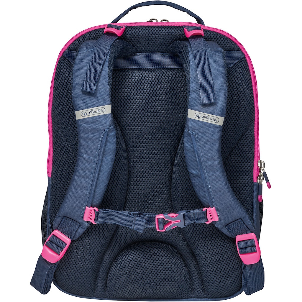 Herlitz Schulrucksack »Ultimate, navy«, Floureszierende Flächen-reflektierende Streifen auf den Schultergurten