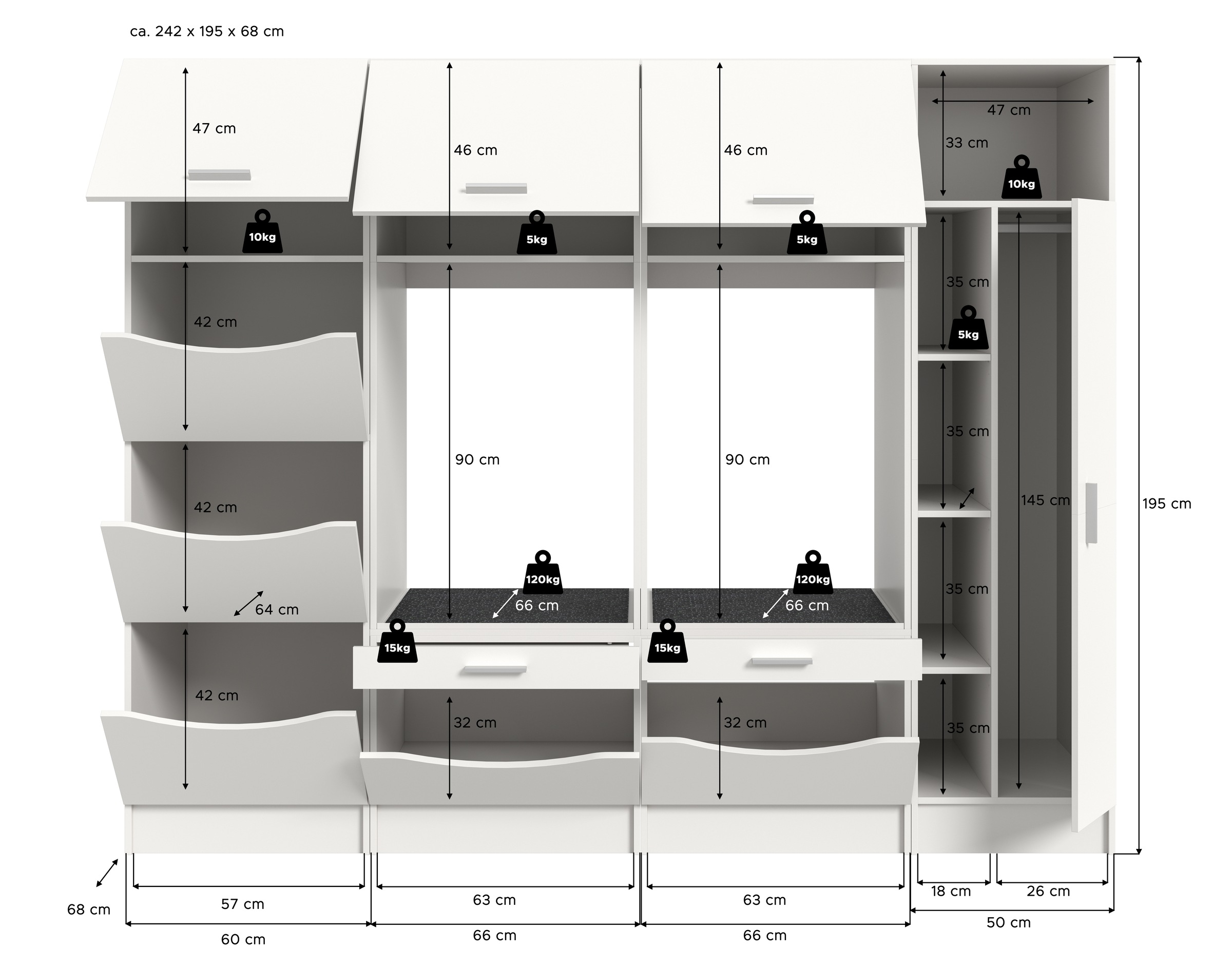 welltime Badmöbel-Set »FALAS, TOPSELLER!, 4-teilig, Hauswirtschaftsraum Set, Breite 292 cm« 2x Waschmaschinenumbau-, 1x Wäsche- & 1x Mehrzweckschrank, 