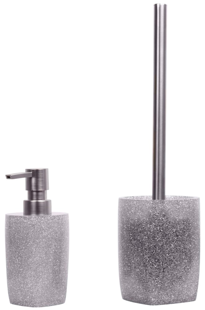 Sanilo Badaccessoire-Set »Glitzer Silber«, (Kombi-Set, 2 tlg.), bestehend aus Seifenspender und WC-Bürste, glänzend