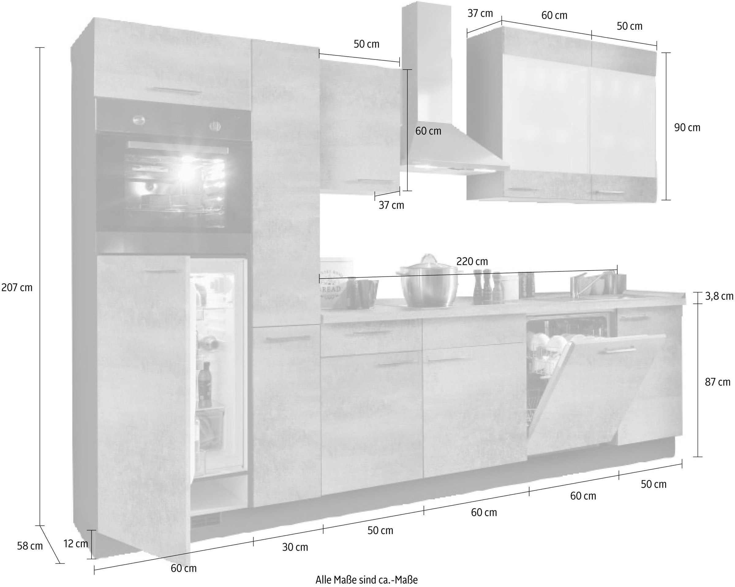 KOCHSTATION Küchenzeile »"KS-Trea", wahlweise mit E-Geräten, höhenverstellbare Füße«, vormontiert, mit Vollauszug und Soft-Close-Funktion, Breite 310 cm
