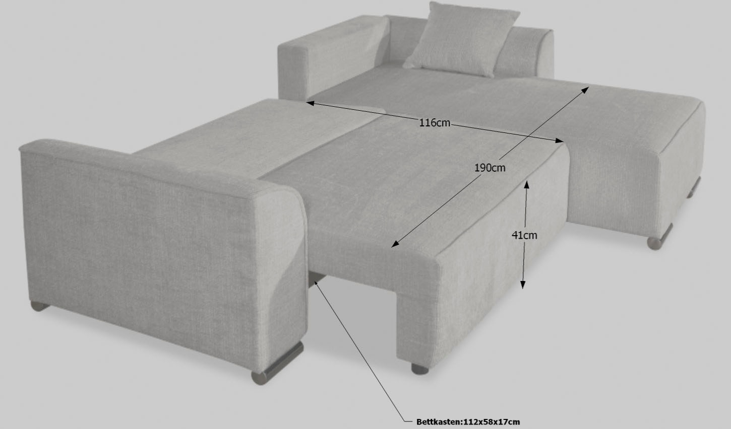 COLLECTION AB Ecksofa »Sara L-Form, B: 236 cm, Schlaffunktion, Bettkasten, optional Topper« Bonnellfederkern, Liegefl. 116x190 cm, Couch als Schlafsofa