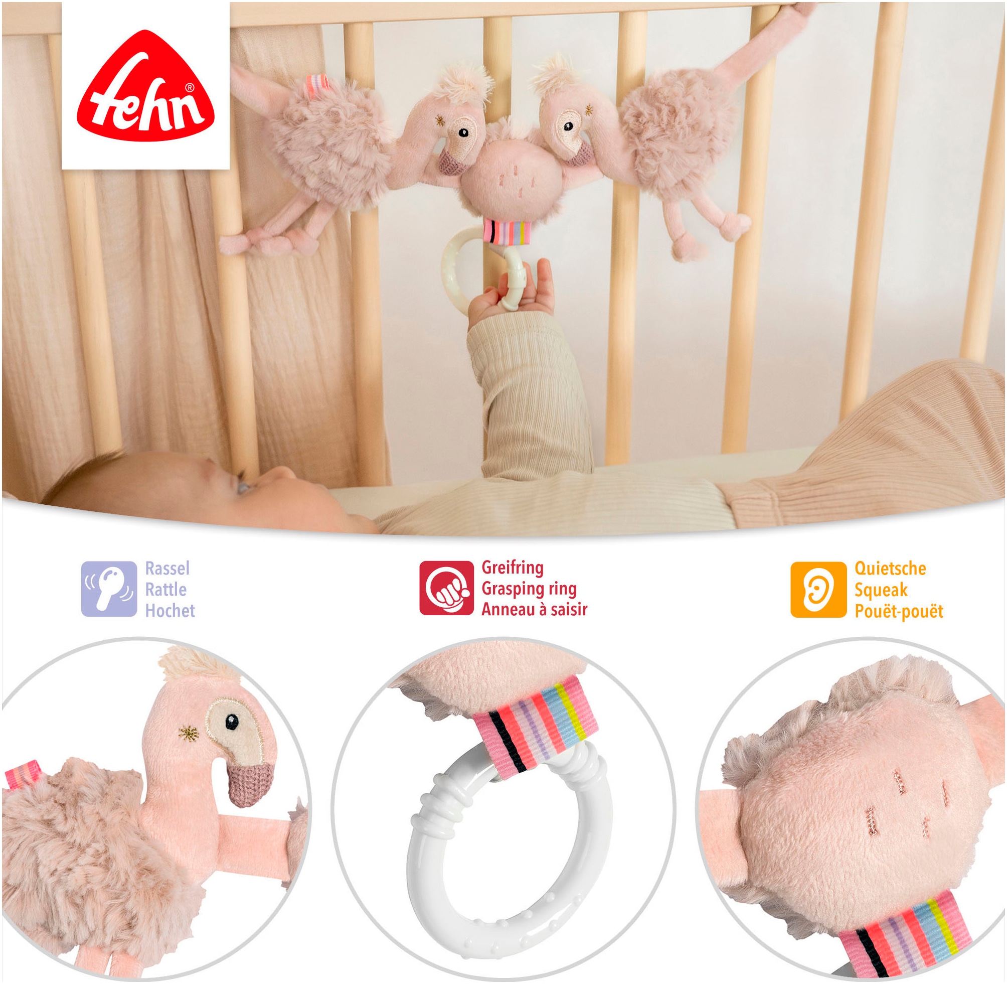 Fehn Kinderwagenkette »Lazy, Crazy & Pink, Kinderwagenkette Flamingo«