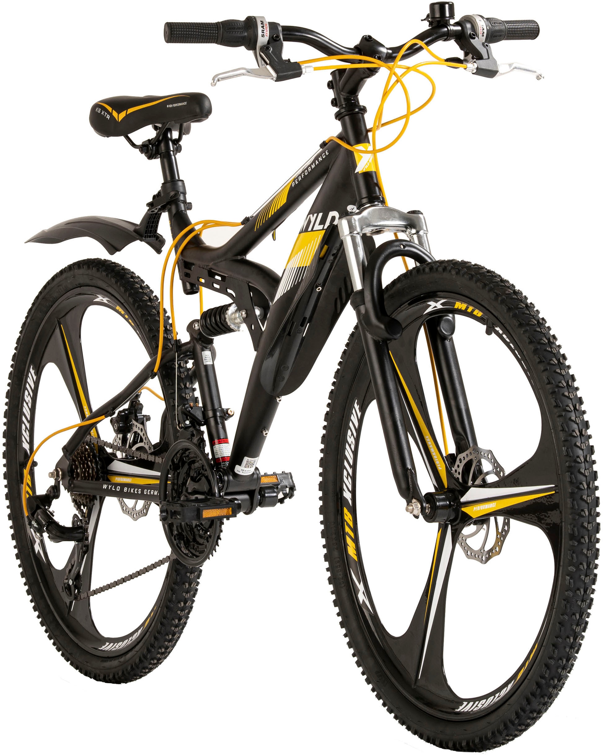 WYLD Mountainbike »Mountainbike Fully 26'' Bliss schwarz-gelb 21 Gänge«, 21 Gang, Kettenschaltung