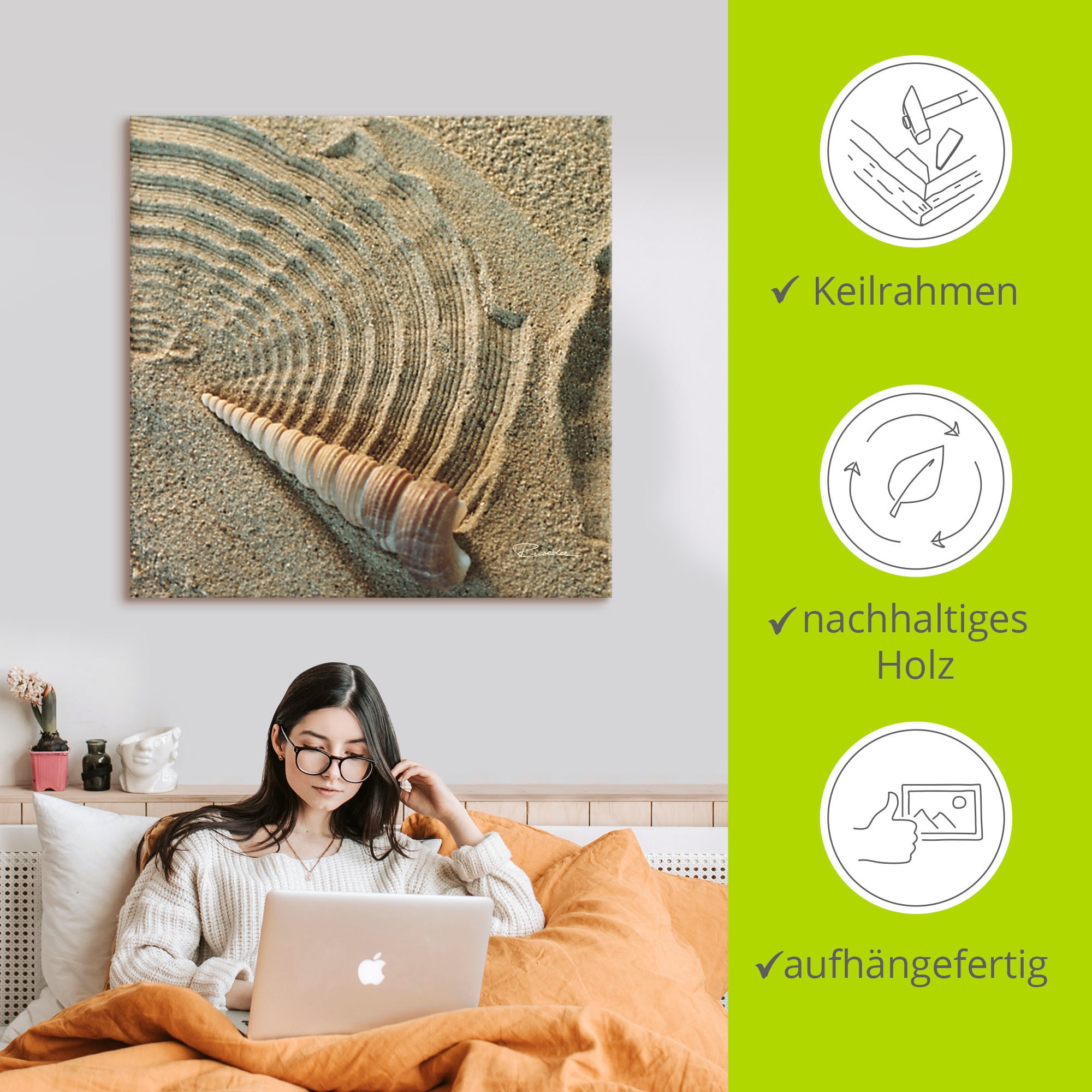 Artland Wandbild »Zen IV - Muschel im Sand«, Zen, (1 St.), als Alubild, Outdoorbild, Leinwandbild in verschied. Größen
