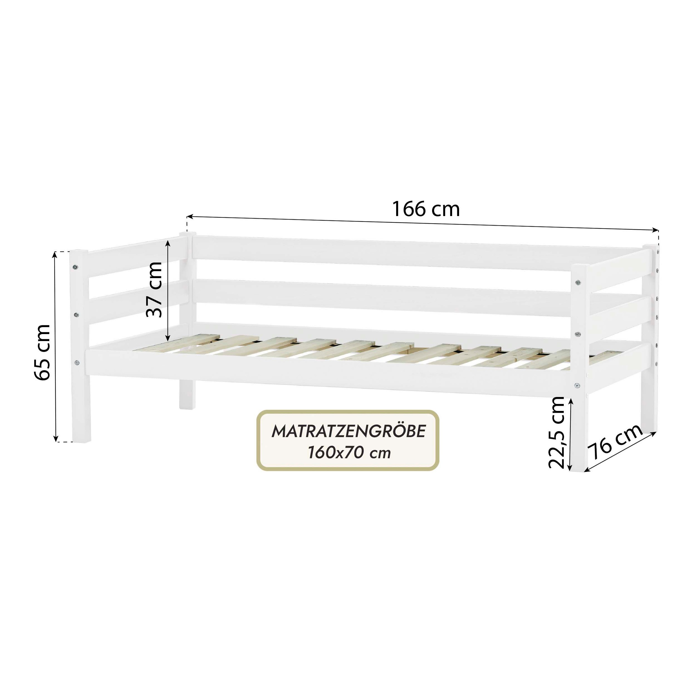 Hoppekids Einzelbett »ECO Comfort Kinderbett, Kiefer Massivholz, Jugendbett inkl. Rollrost«, 70x160 cm, wahlweise in verschieden Farben/ Matratze/ Absturzsicherung