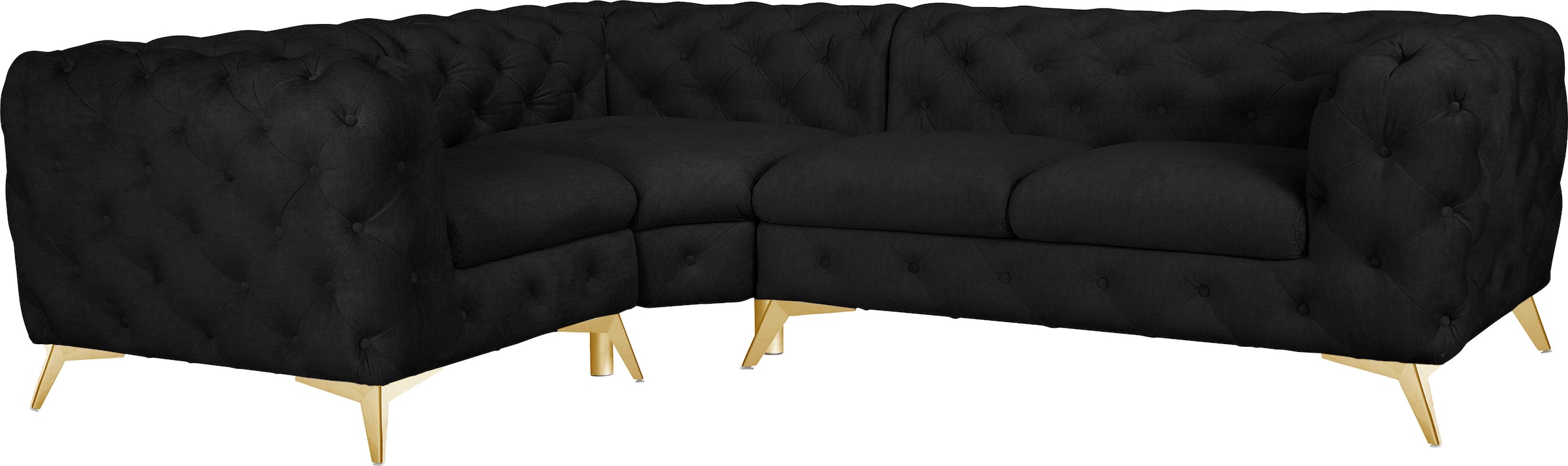 Leonique Chesterfield-Sofa »Ecksofa GLYNIS L-Form mit Wellenunterfederung, Maße B/T/H 264/204/75cm«, aufwändige Knopfheftung, moderne Chesterfield Optik, Fußfarbe wählbar