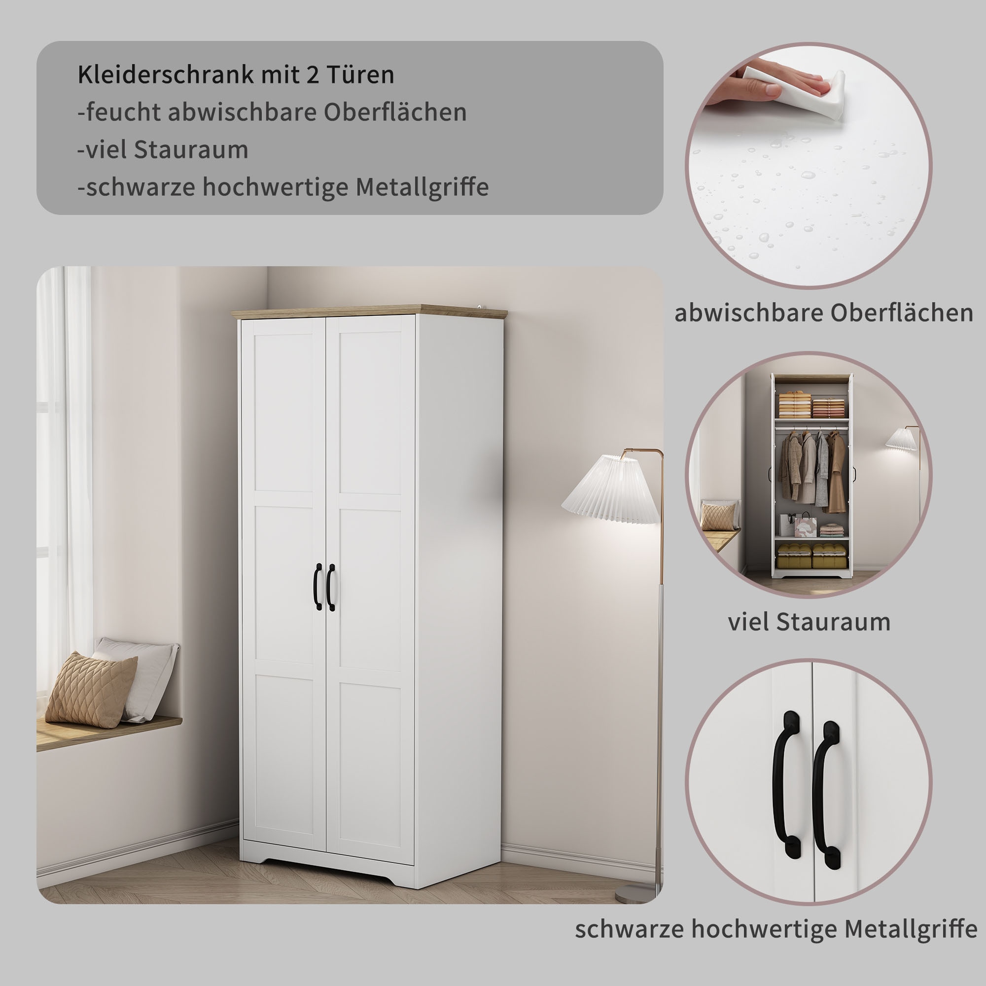 OTTO home Kleiderschrank »Emmilia Schrank Schlafzimmerschrank im Landhaus Design« Landhaus Schrank mit  2 Türen in Breite 82,7cm, Höhe 2m