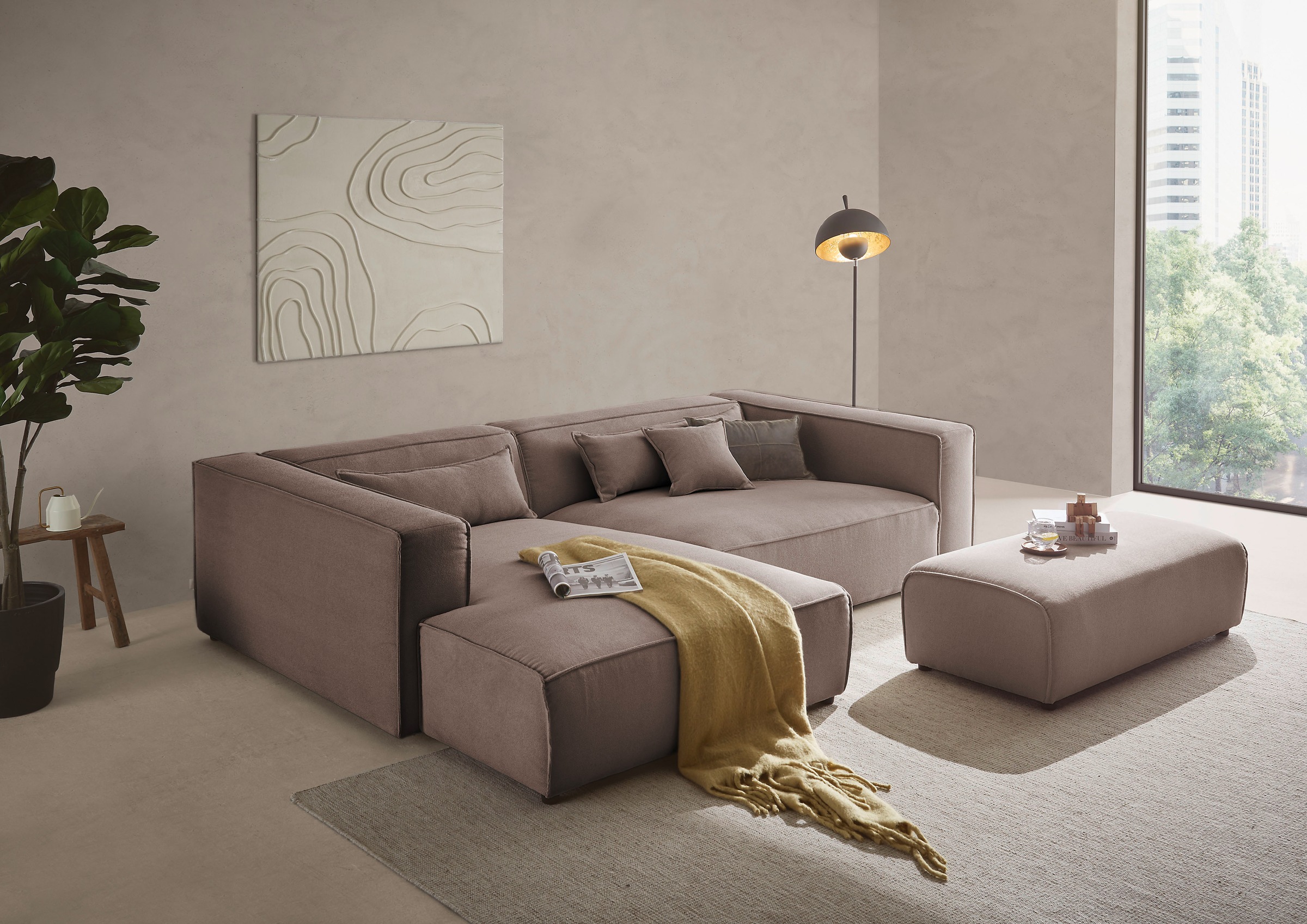 LeGer Home by Lena Gercke Polsterecke »PIARA XXL, L-Form mit Schlaffunktion, Big-Sofa in Cord o. Leinenoptik«, Hocker stellbar zum Schlafsofa (Krokodilverbinder), tiefe Sitzfläche