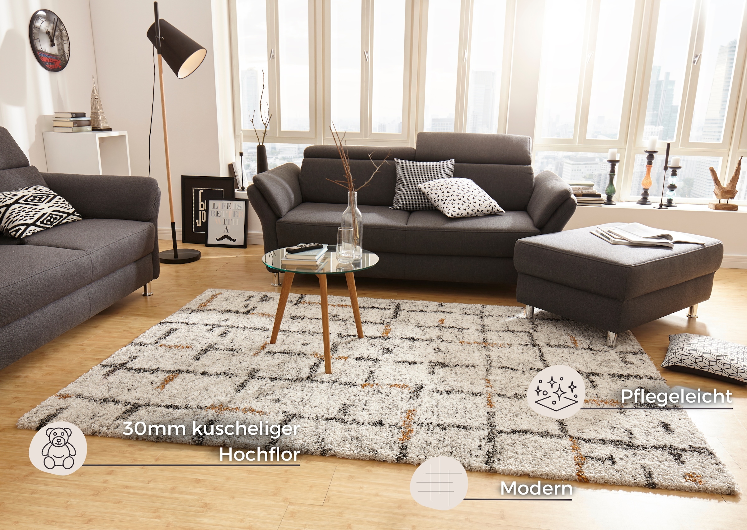 HANSE Home Hochflor-Teppich »Grid«, rechteckig, 30 mm Höhe, Shaggy, Boho, Flokati, Weich, Modern, Wohnzimmer, Schlafzimmer, Flur