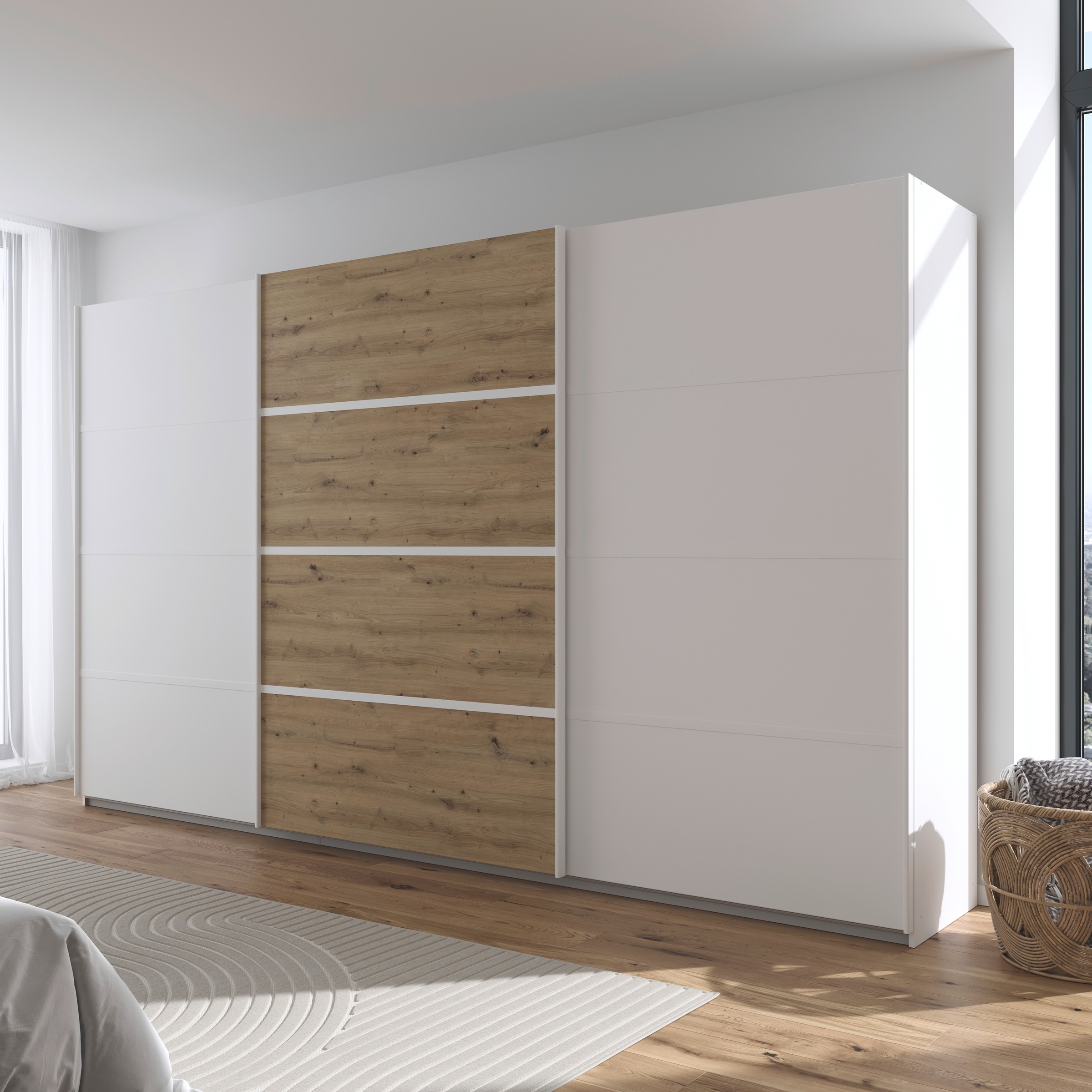 rauch Kleiderschrank »Schwebetürenschrank Garderobe Schrank TOP ANGEBOT Avola«, (in 3 verschiedenen Ausstattungen BASIC/CLASSIC/PREMIUM), mit eleganten Zierleisten in Chrom, Schwarz oder Weiß MADE IN GERMANY